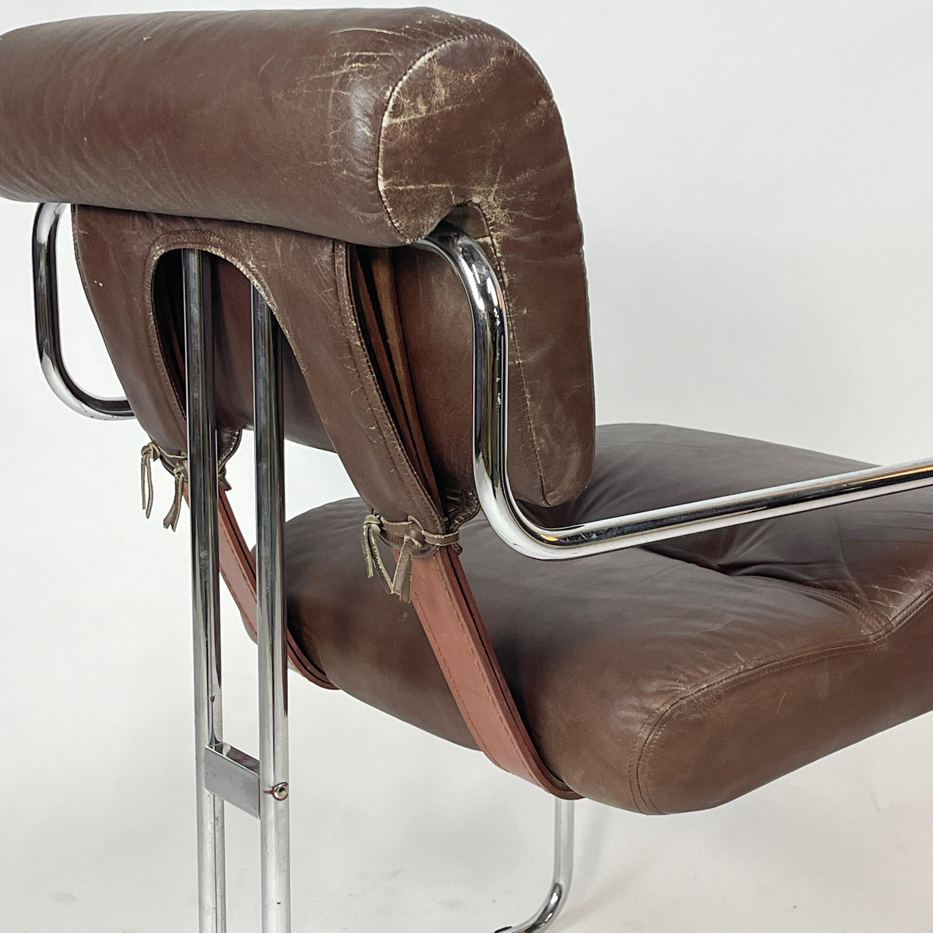 Post-Modern Pace Guido Faleschini 'Tucroma' Sculptural Leather & Chrome Chair Postmodern