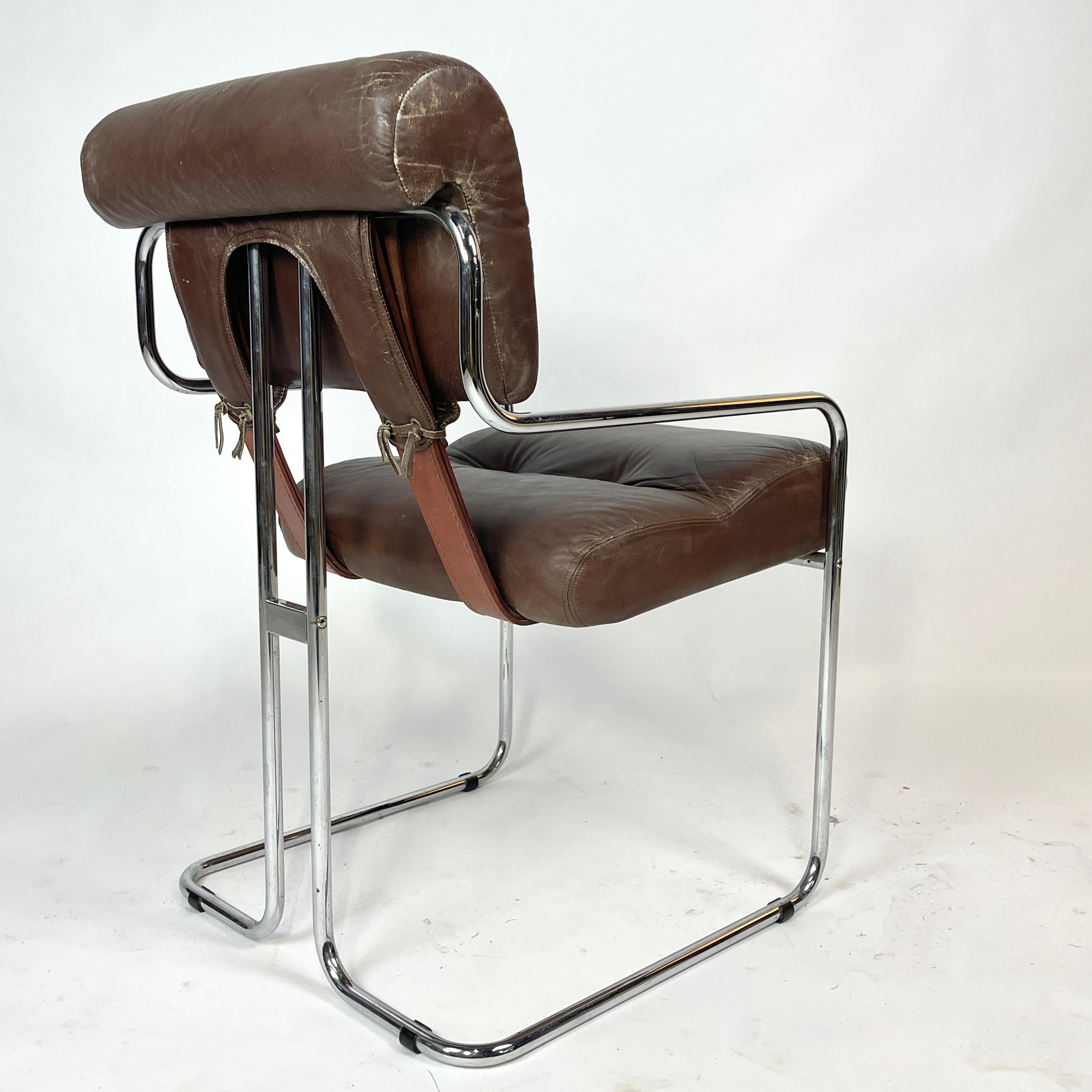 Italian Pace Guido Faleschini 'Tucroma' Sculptural Leather & Chrome Chair Postmodern