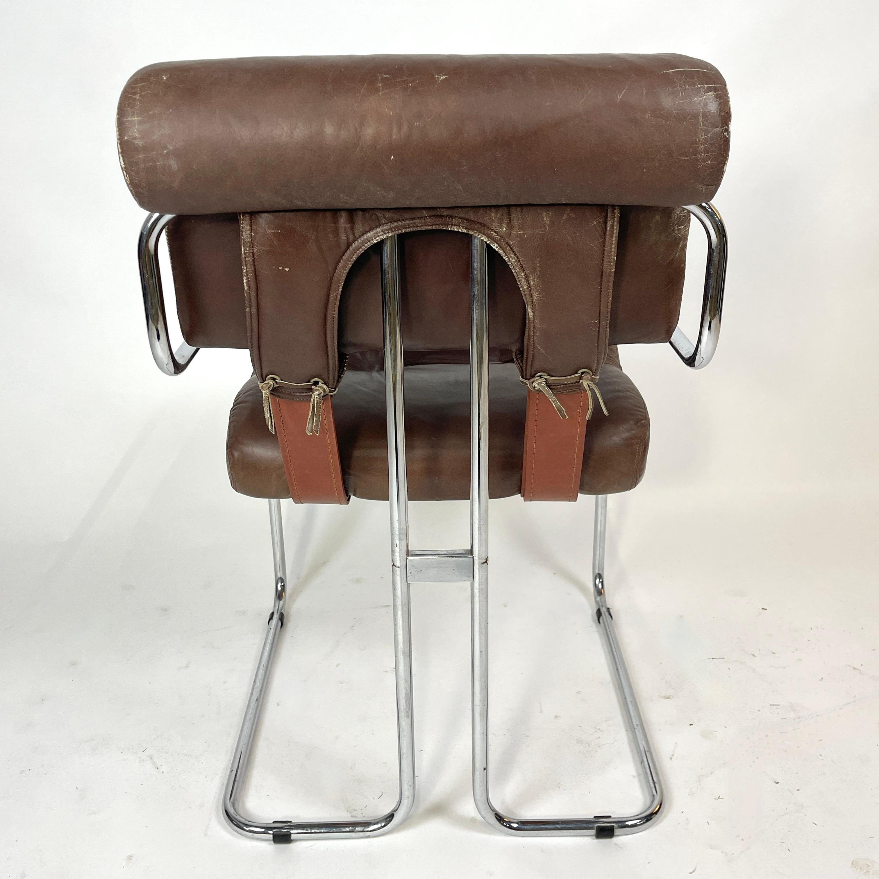 Polished Pace Guido Faleschini 'Tucroma' Sculptural Leather & Chrome Chair Postmodern