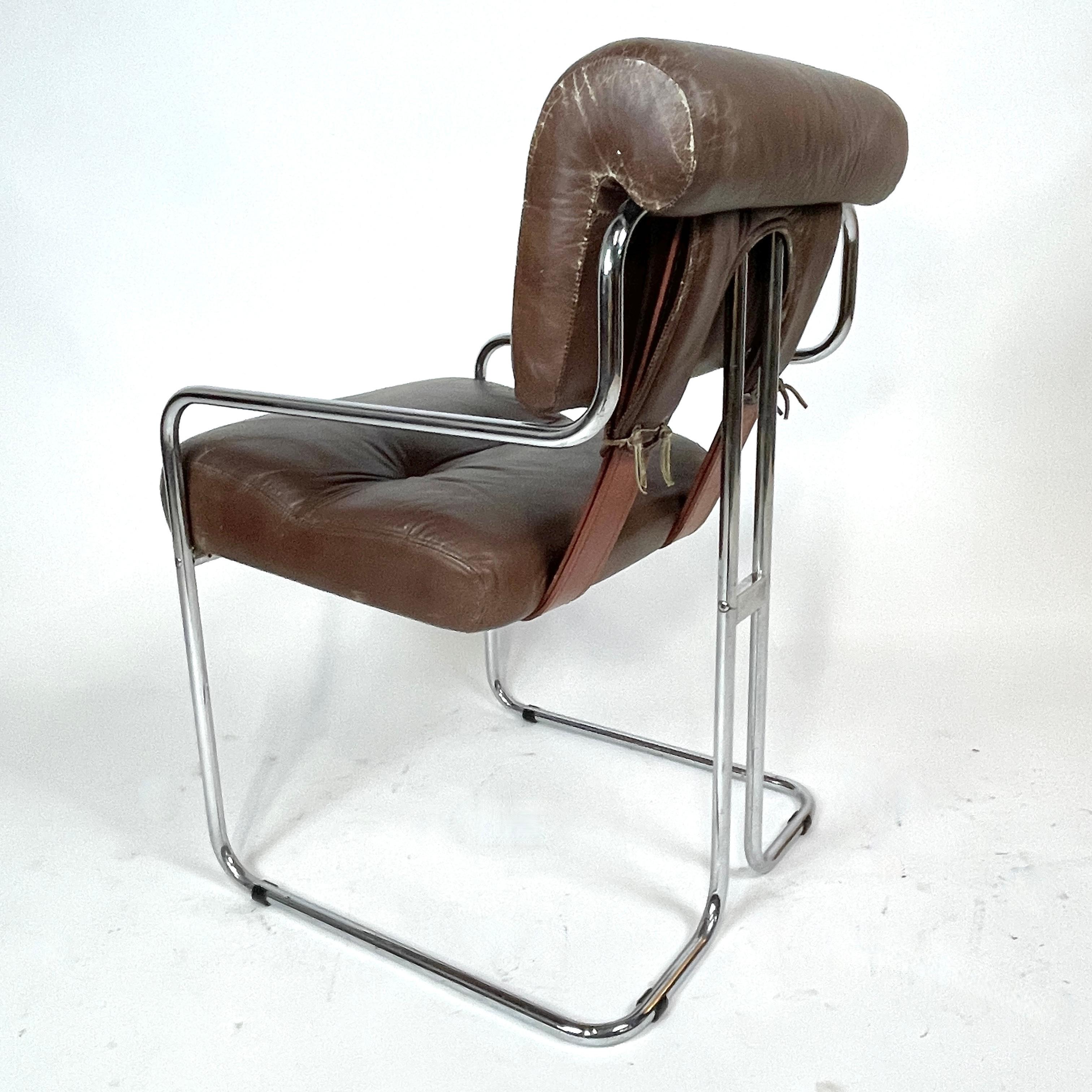 Pace Guido Faleschini 'Tucroma' Sculptural Leather & Chrome Chair Postmodern In Good Condition In Hudson, NY