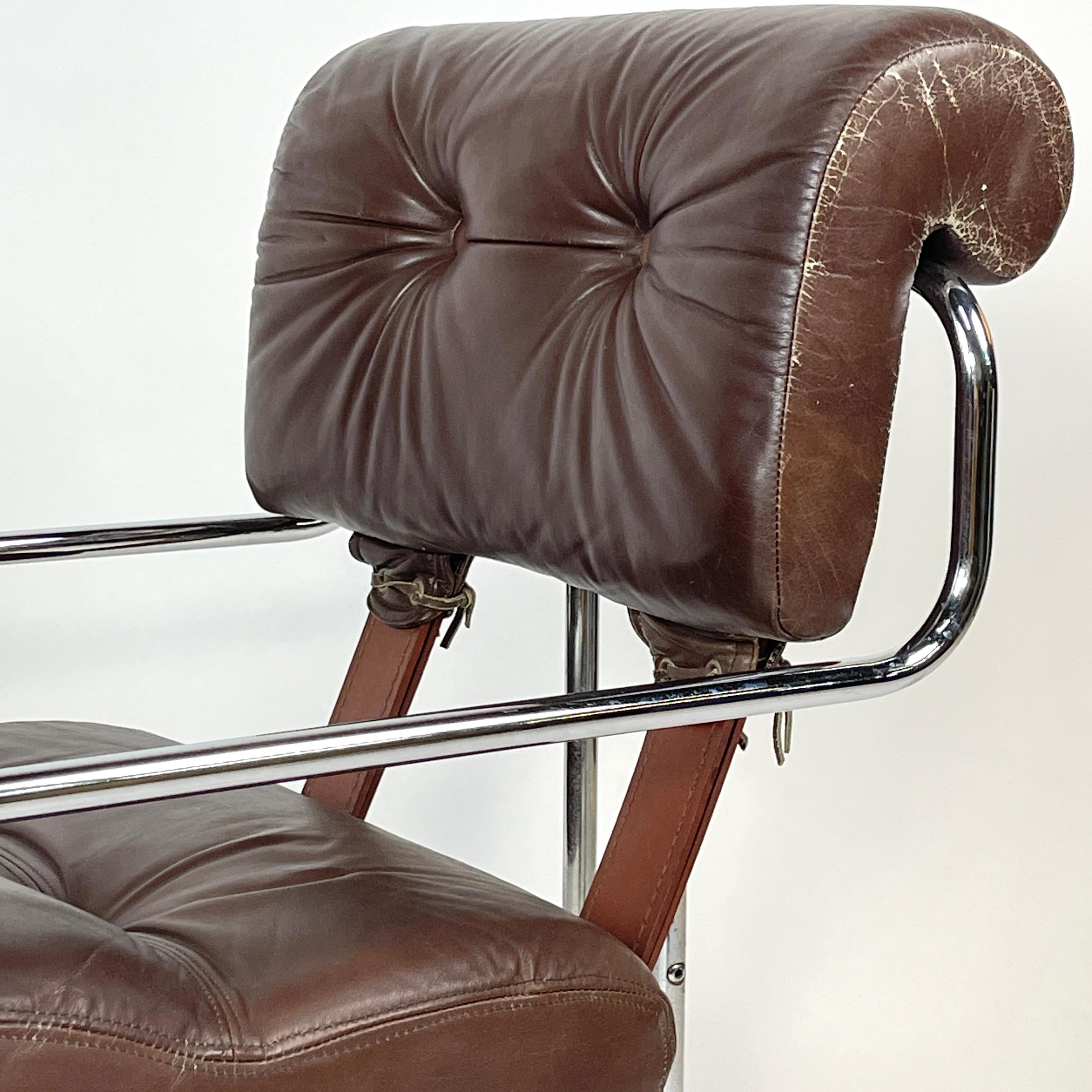 Pace Guido Faleschini 'Tucroma' Sculptural Leather & Chrome Chair Postmodern 1