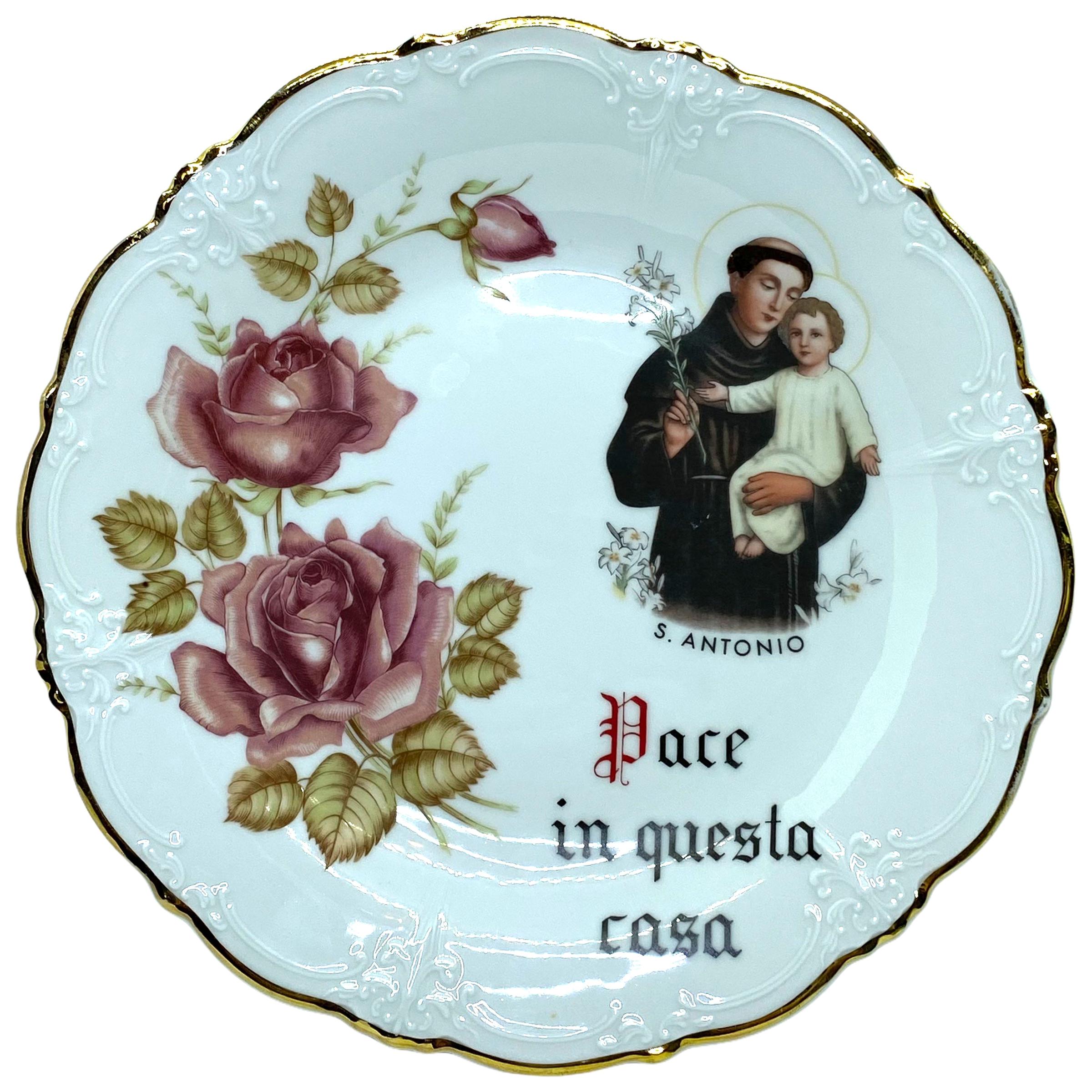 Pace in Questa Casa Holy San Antonio Porcelain Plate Tirschenreuth Germany For Sale