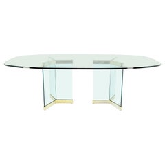 Pace Large 3/4" Glass Top Boat Shape Double Pedestal Dining Conference Table