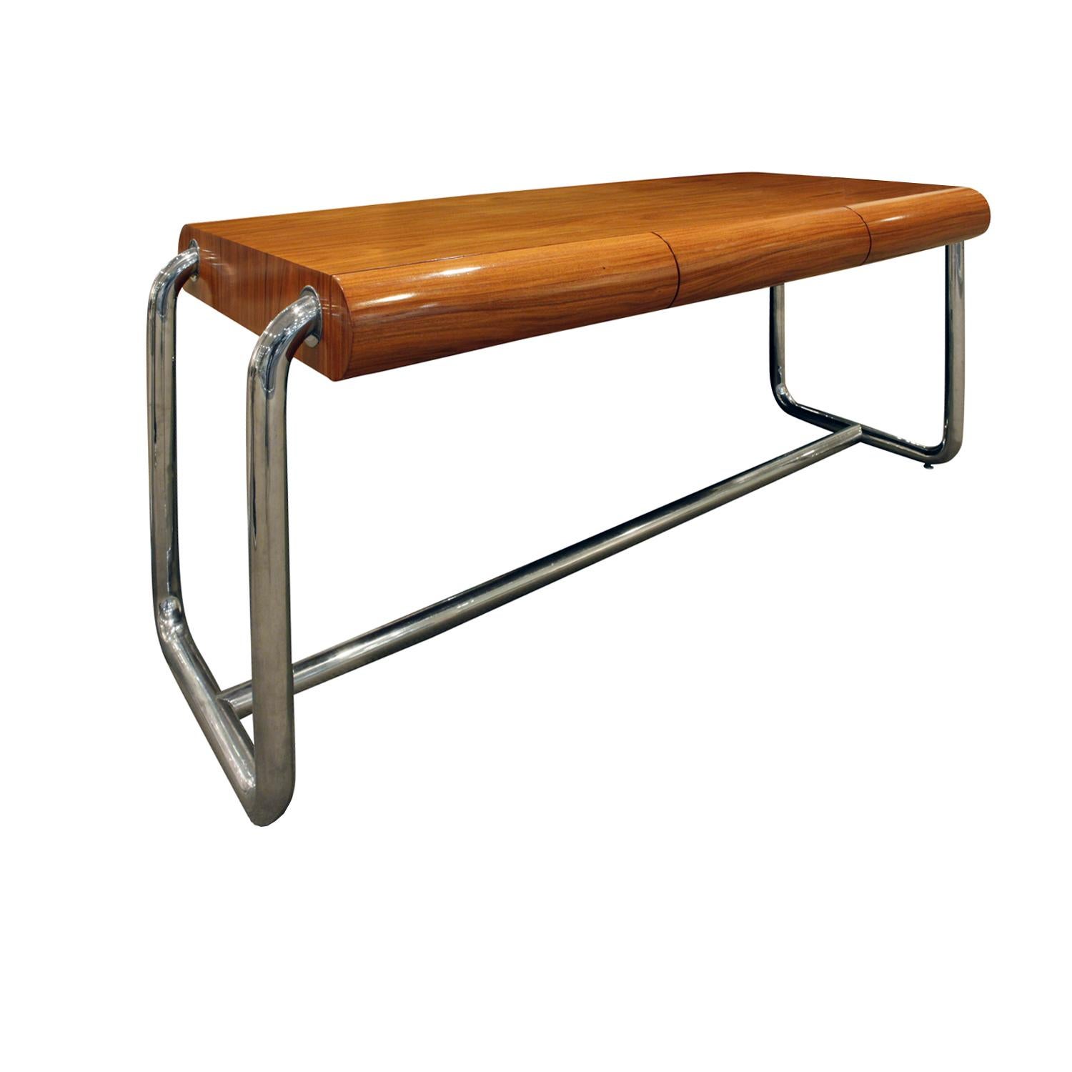 Mid-Century Modern Pace Collection Desk in Lacquered Rosewood and Stainless Steel, 1970s