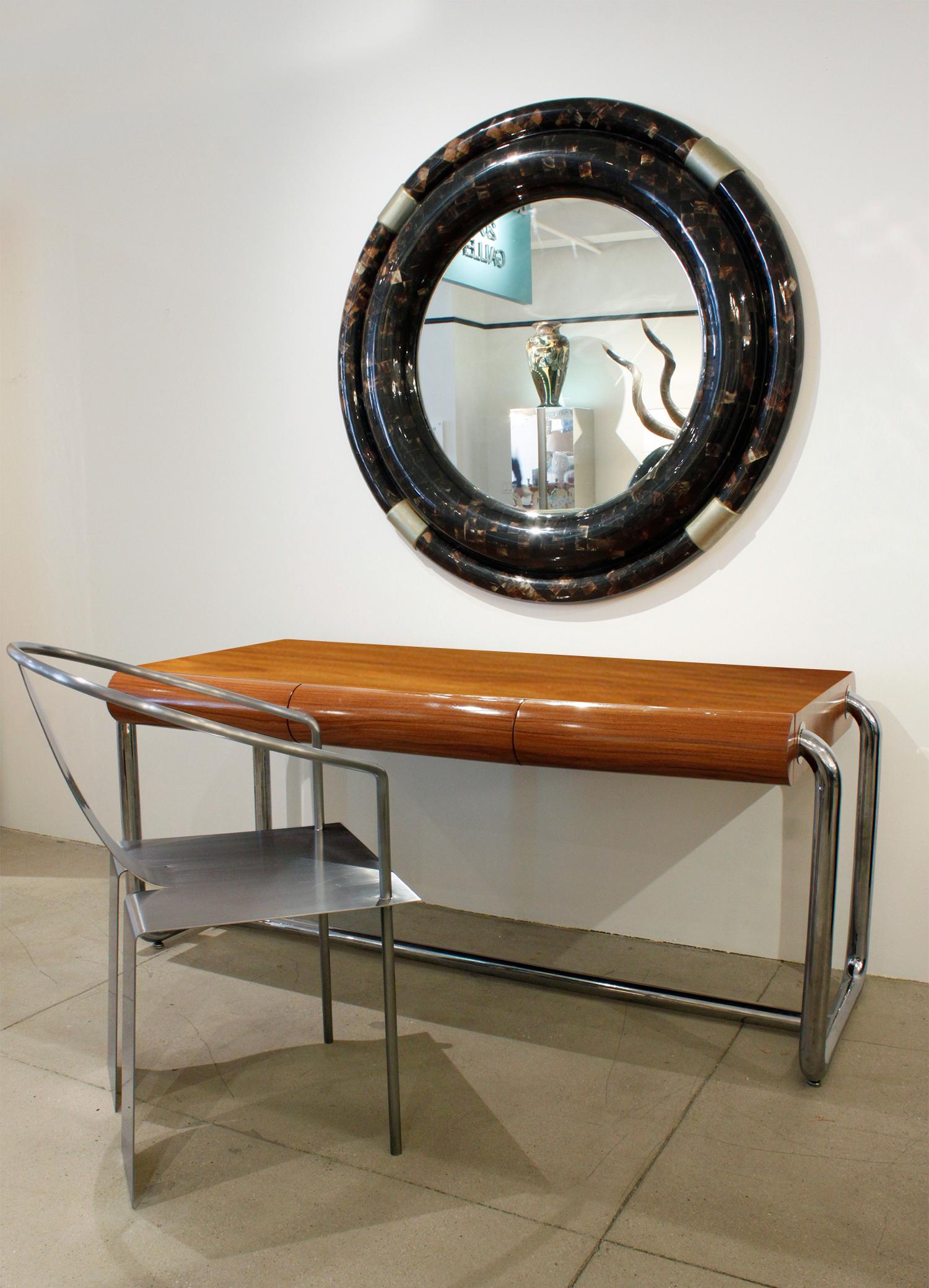 Pace Collection Desk in Lacquered Rosewood and Stainless Steel, 1970s 1
