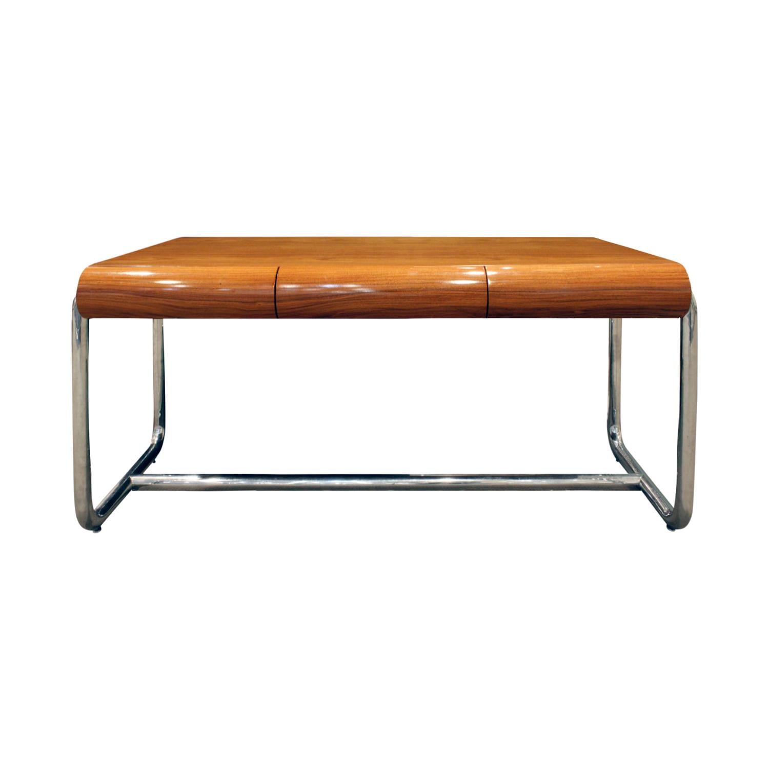 Pace Collection Desk in Lacquered Rosewood and Stainless Steel, 1970s