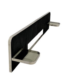 Pace Leather and Chrome King Headboard with Floating Nightstand Tables