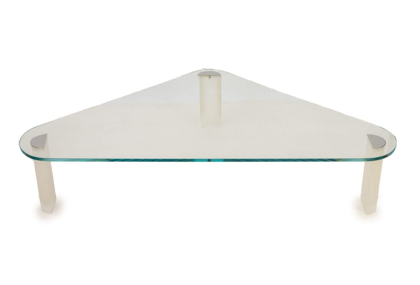 Modern Pace Lucite and Glass Triangular Coffee Table For Sale