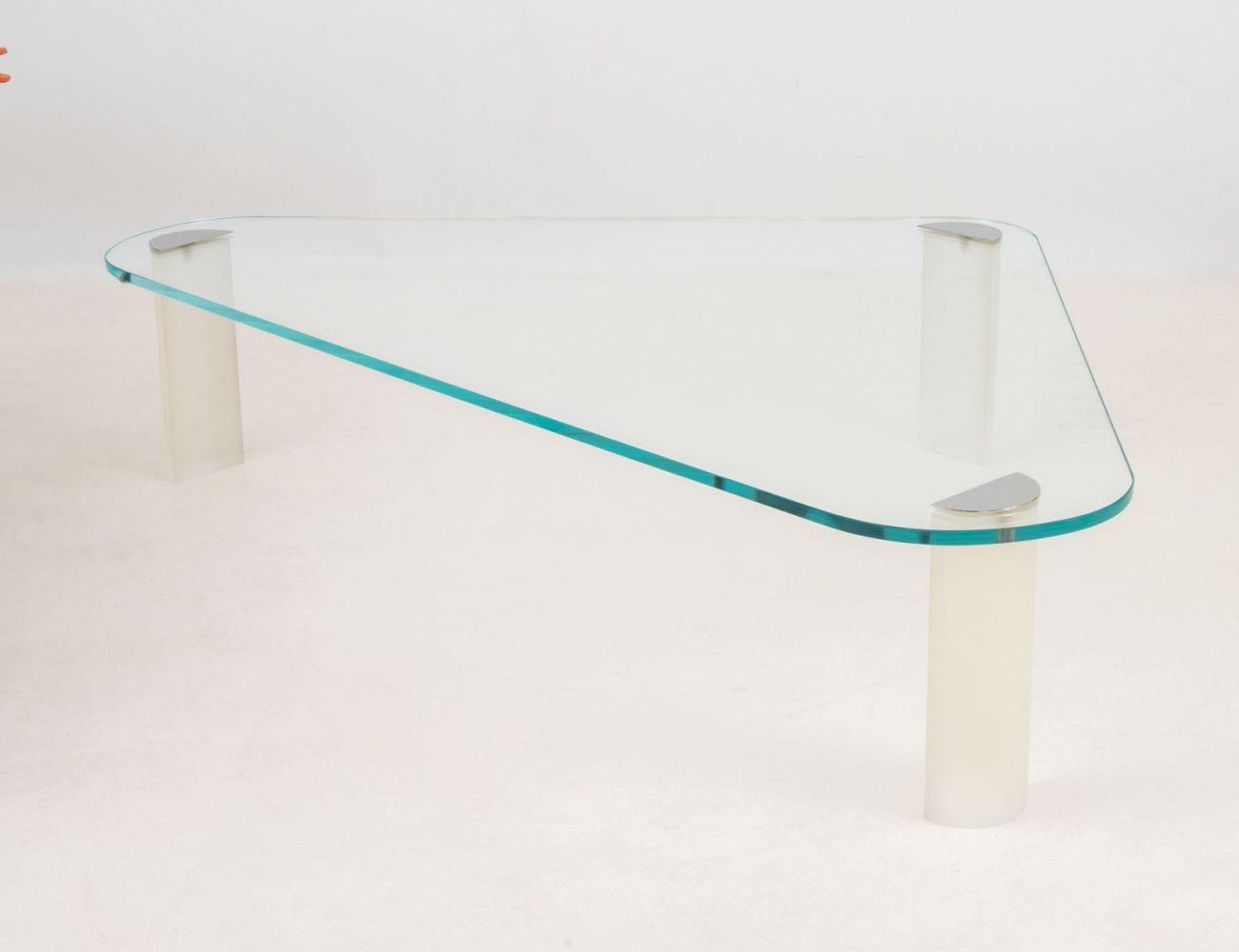 20th Century Pace Lucite and Glass Triangular Coffee Table For Sale