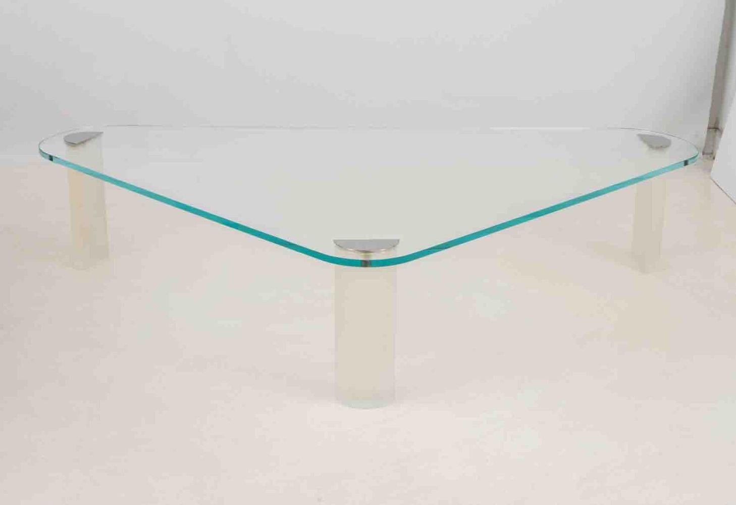 Pace Lucite and Glass Triangular Coffee Table For Sale 2