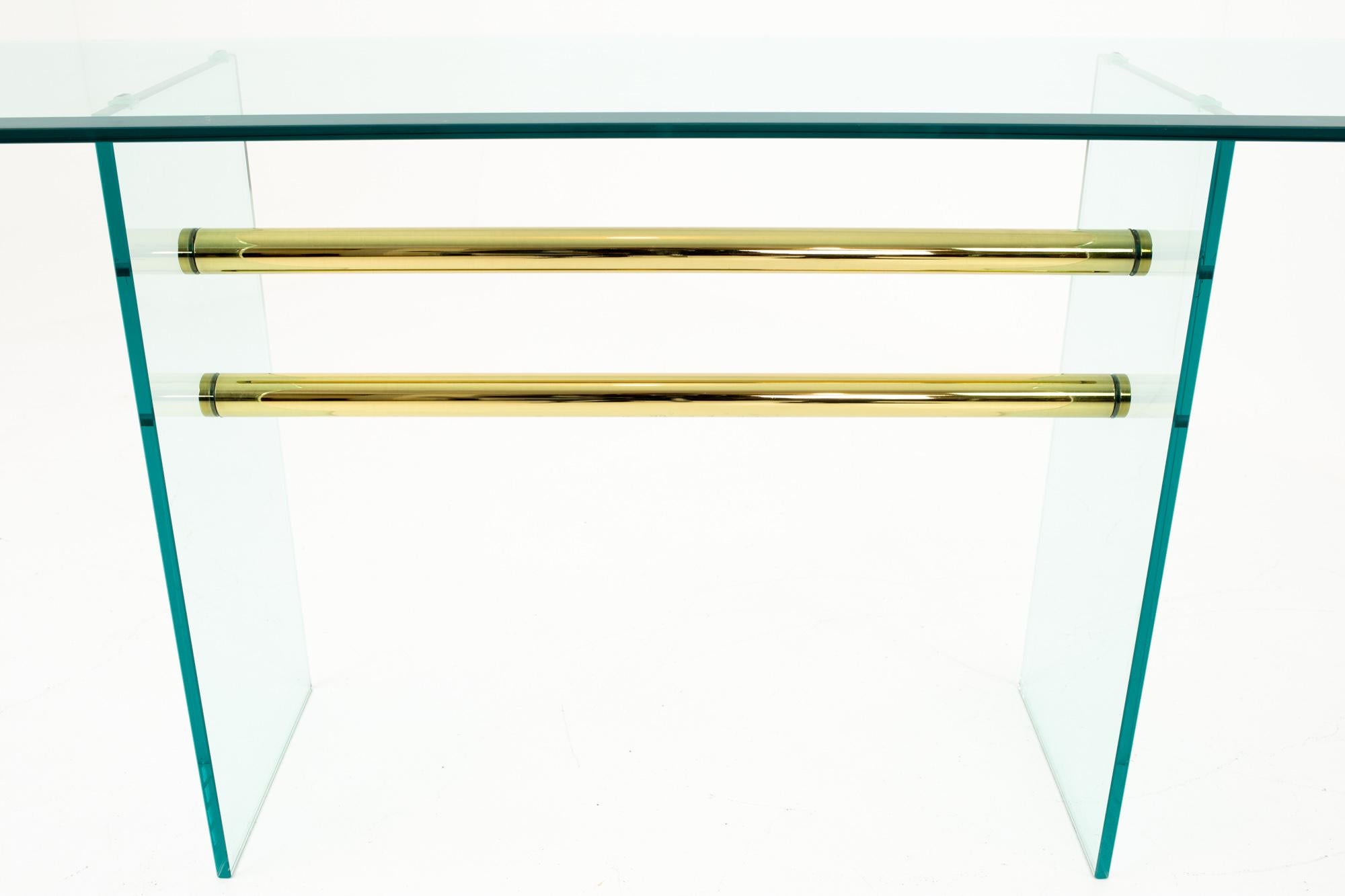 American Pace Mid Century Brass and Glass Coffee Sofa Table For Sale