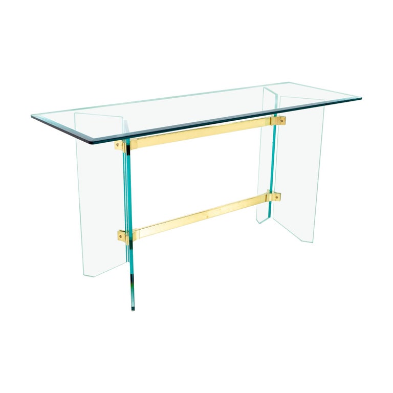 Pace Mid Century Brass and Glass Foyer Entry Console Table For Sale