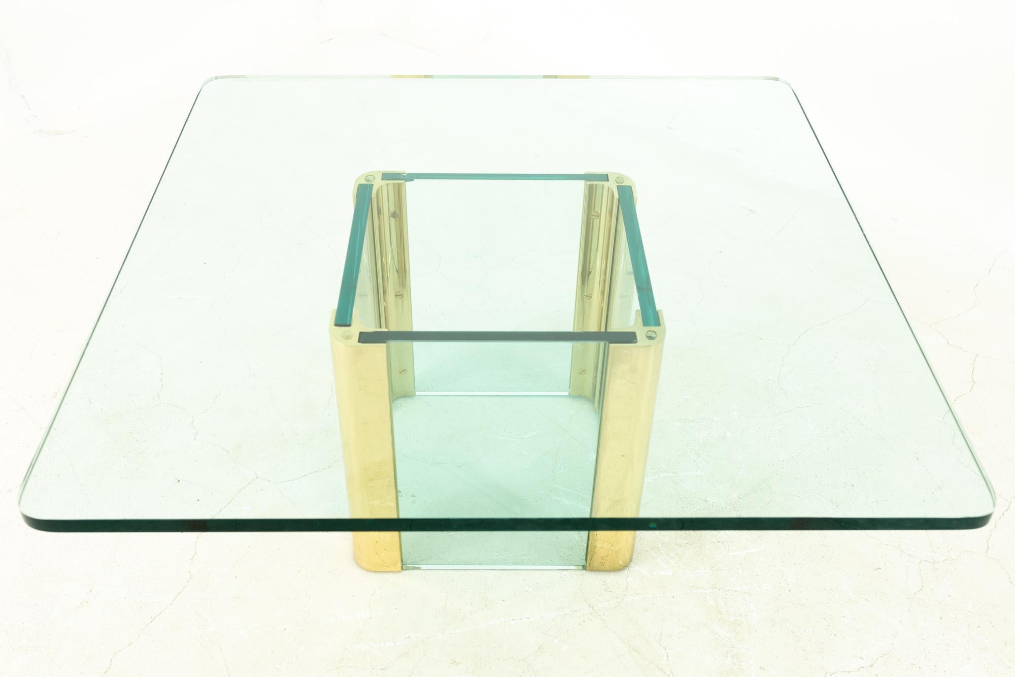 Pace Mid Century Brass and Glass Pedestal Base Coffee Table In Good Condition For Sale In Countryside, IL