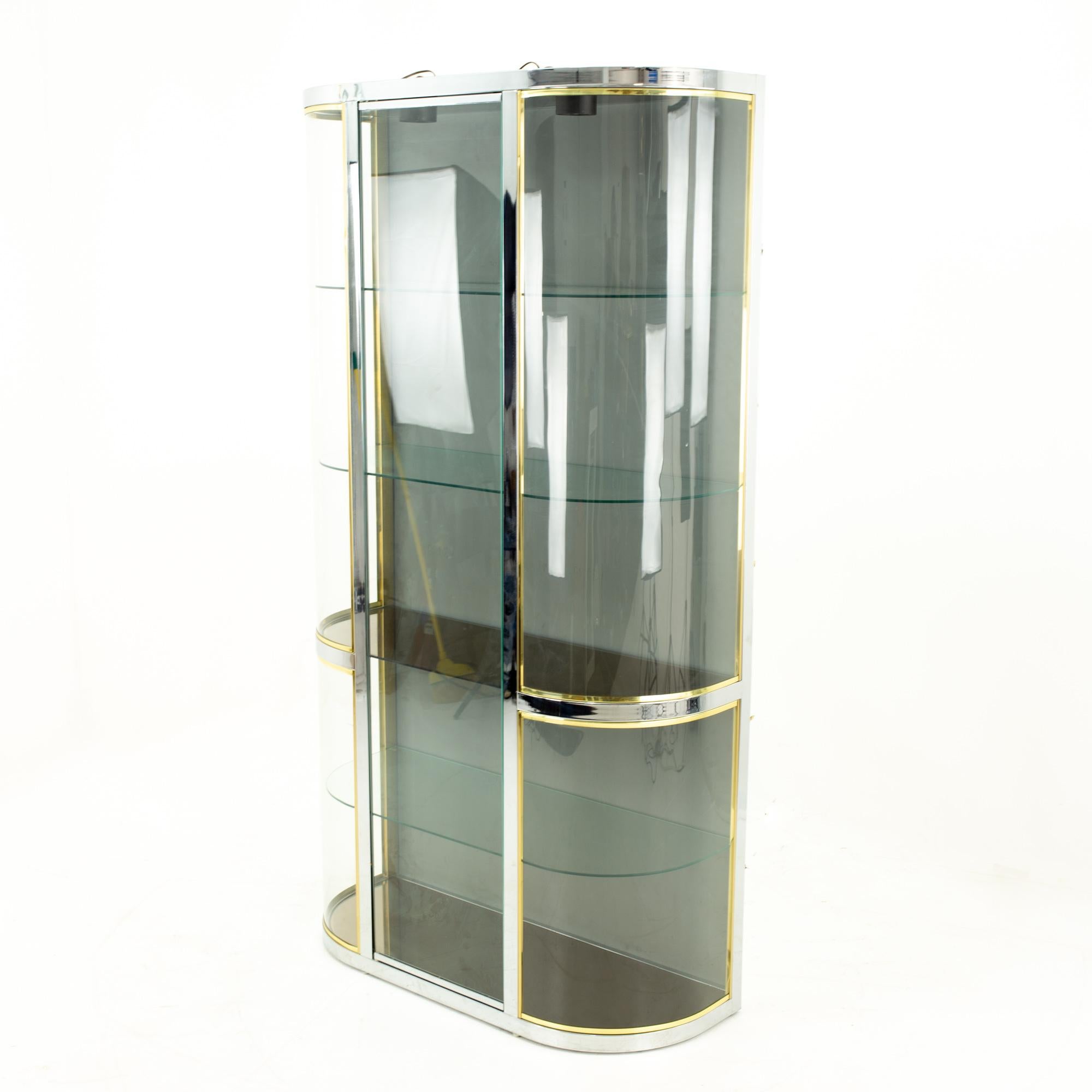 Mid-Century Modern Pace Mid Century Brass Curved Glass Display Case Shelving