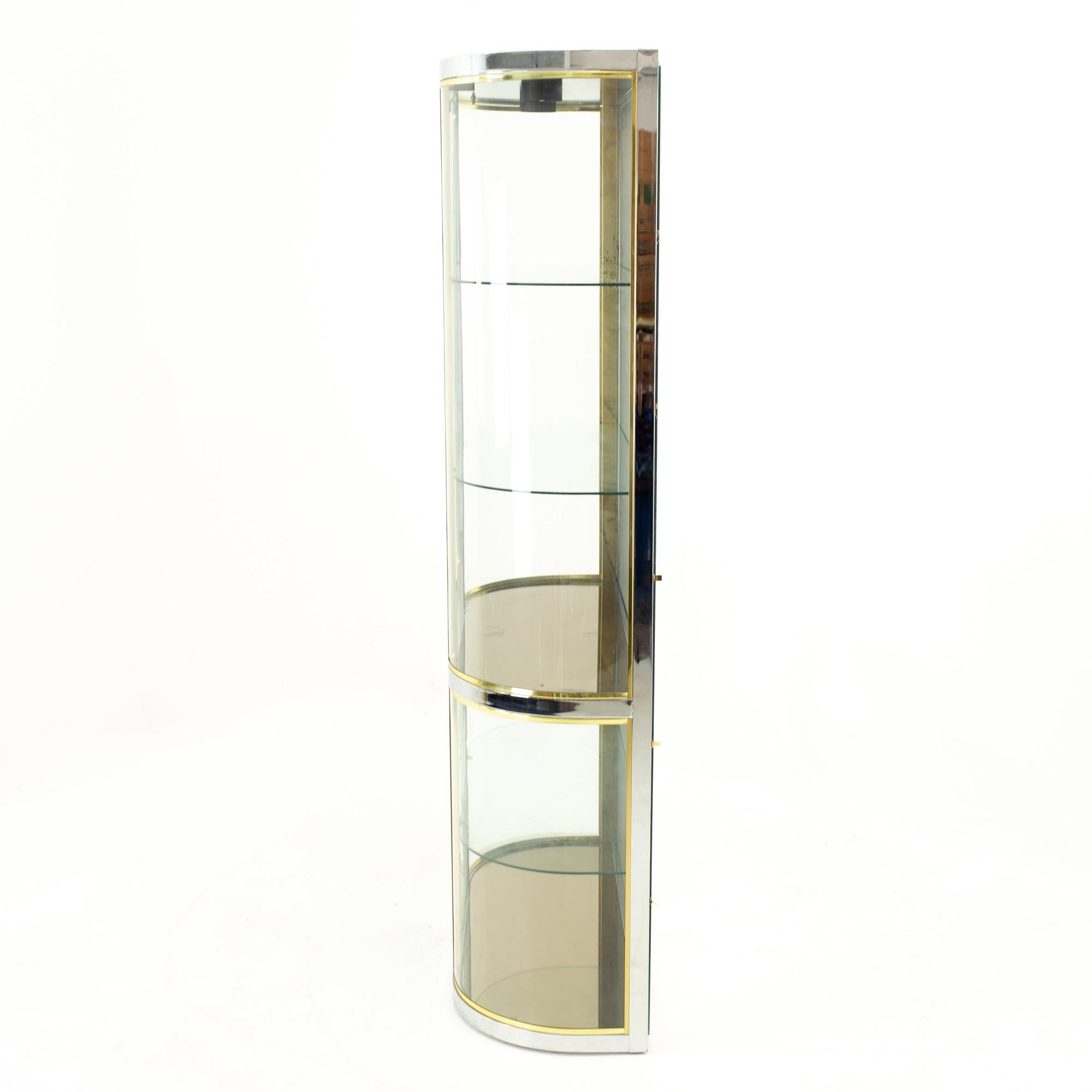 American Pace Mid Century Brass Curved Glass Display Case Shelving