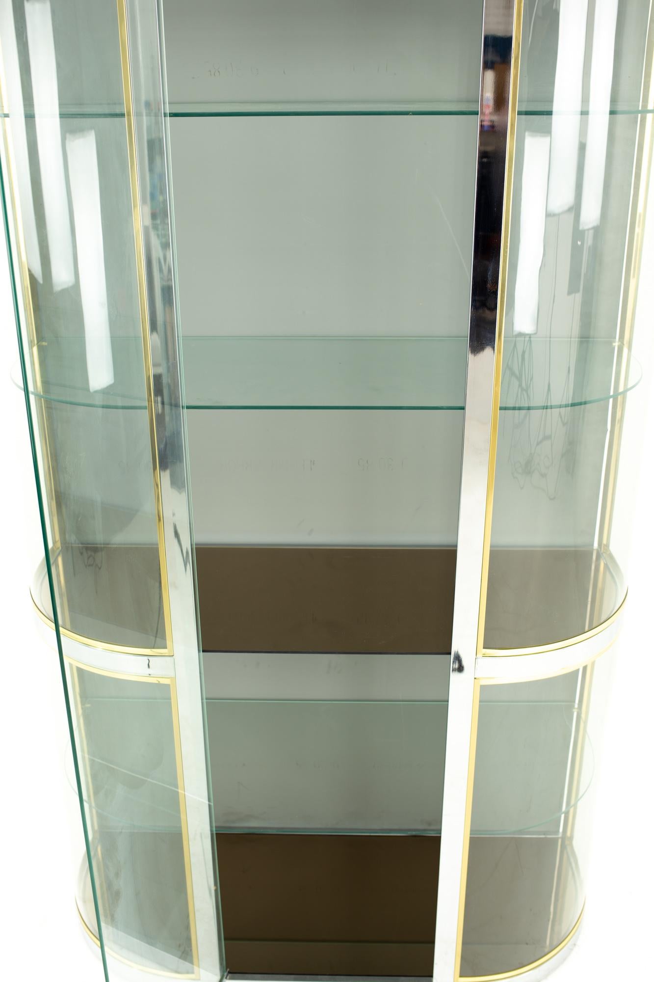 Late 20th Century Pace Mid Century Brass Curved Glass Display Case Shelving