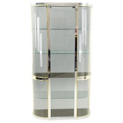 Pace Mid Century Brass Curved Glass Display Case Shelving