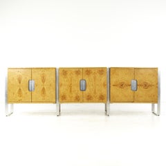 Pace Mid Century Burlwood and Stainless Steel Credenza