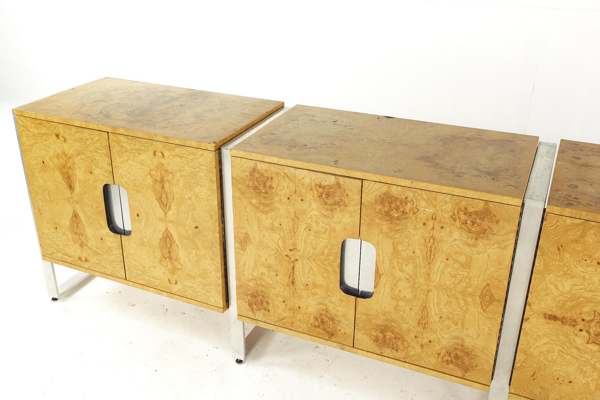 Late 20th Century Pace Mid Century Burlwood and Stainless Steel Credenza