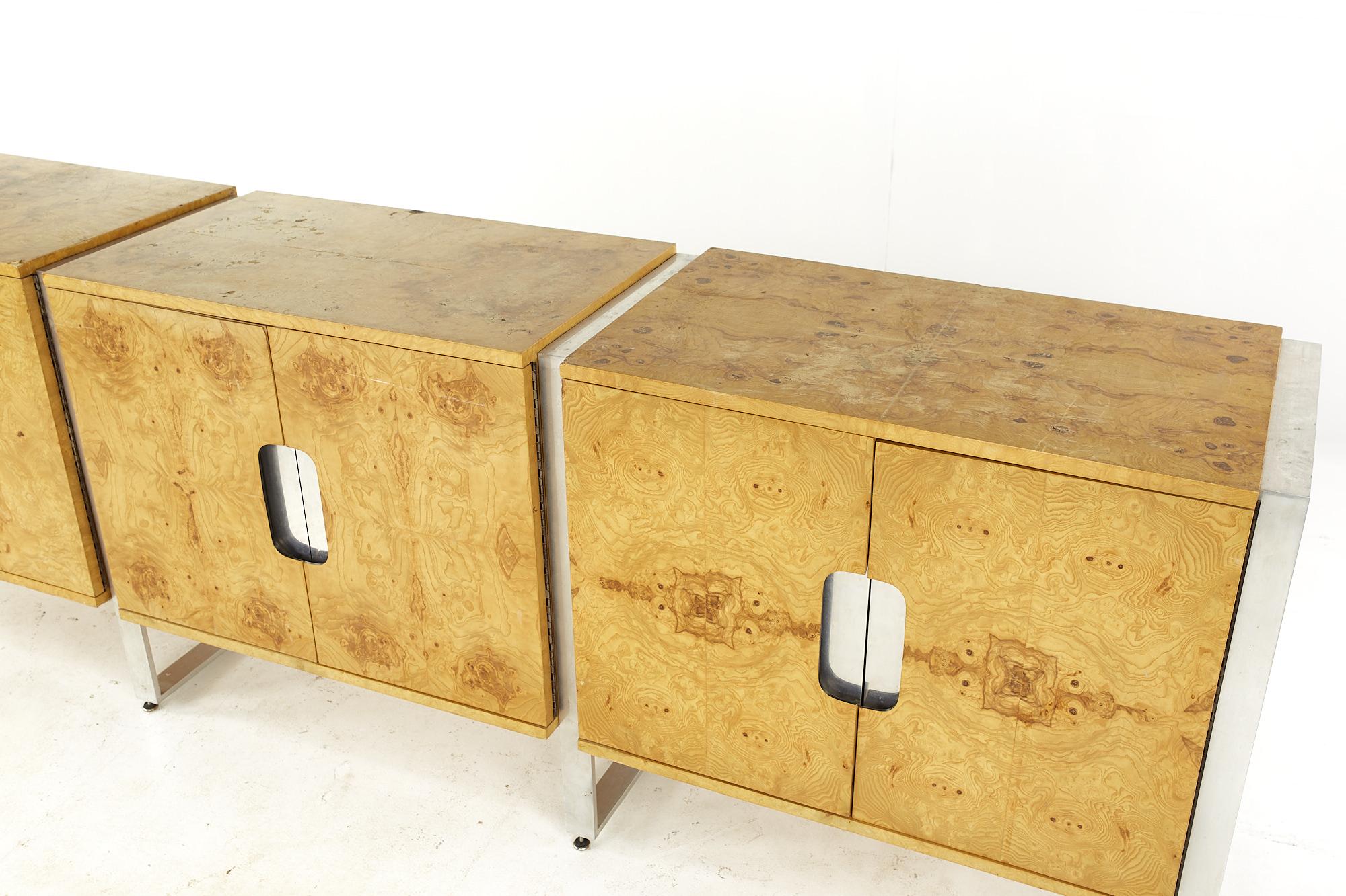 Pace Mid Century Burlwood and Stainless Steel Credenza 1