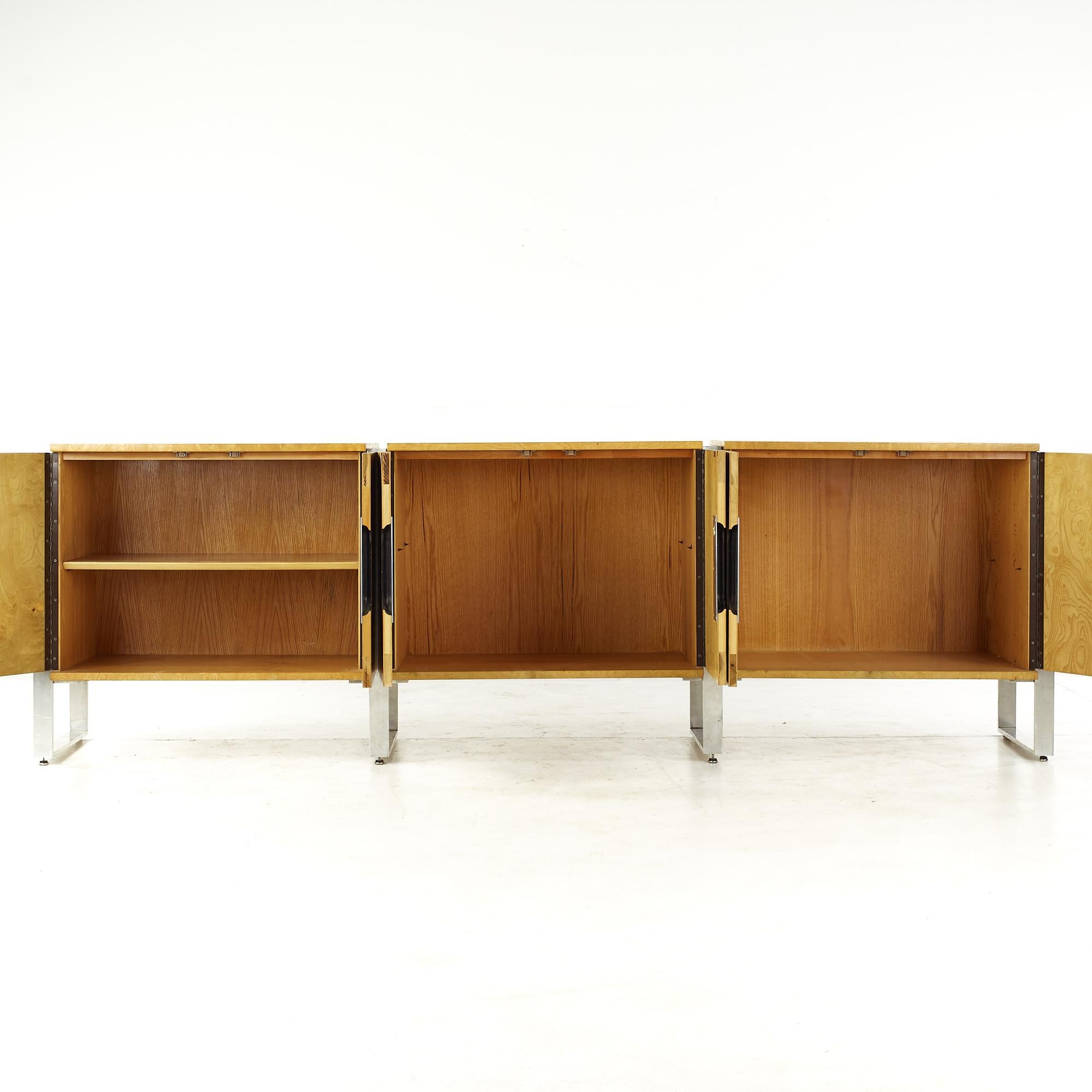 Pace Mid Century Burlwood and Stainless Steel Credenza 2