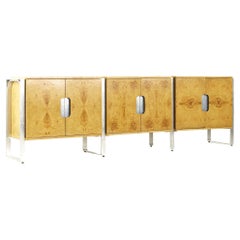 Pace Mid Century Burlwood and Stainless Steel Credenza