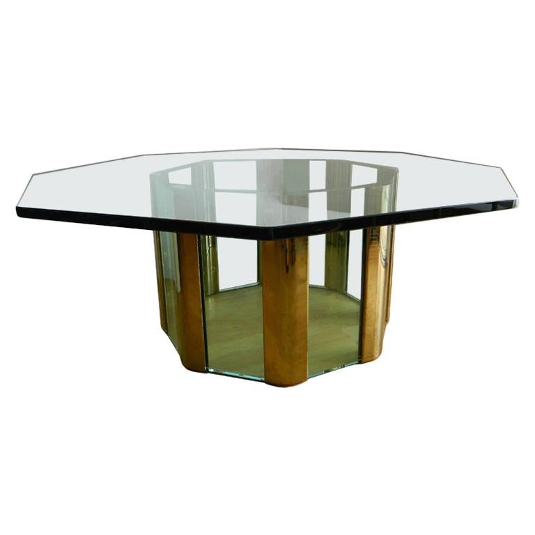 Pace Octagonal Mid-Century Modern Glass & Brass Coffee Table Heavy Glass Top