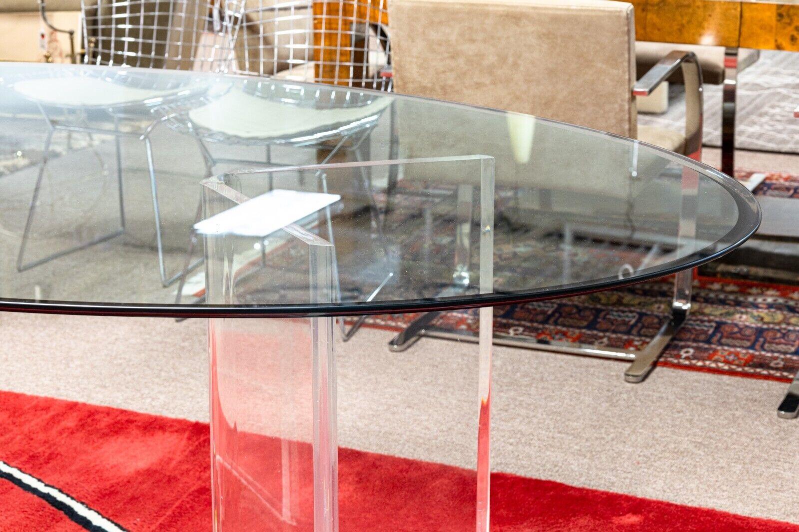 Pace Oval Glass and Lucite Contemporary Modern Dining Table For Sale 1