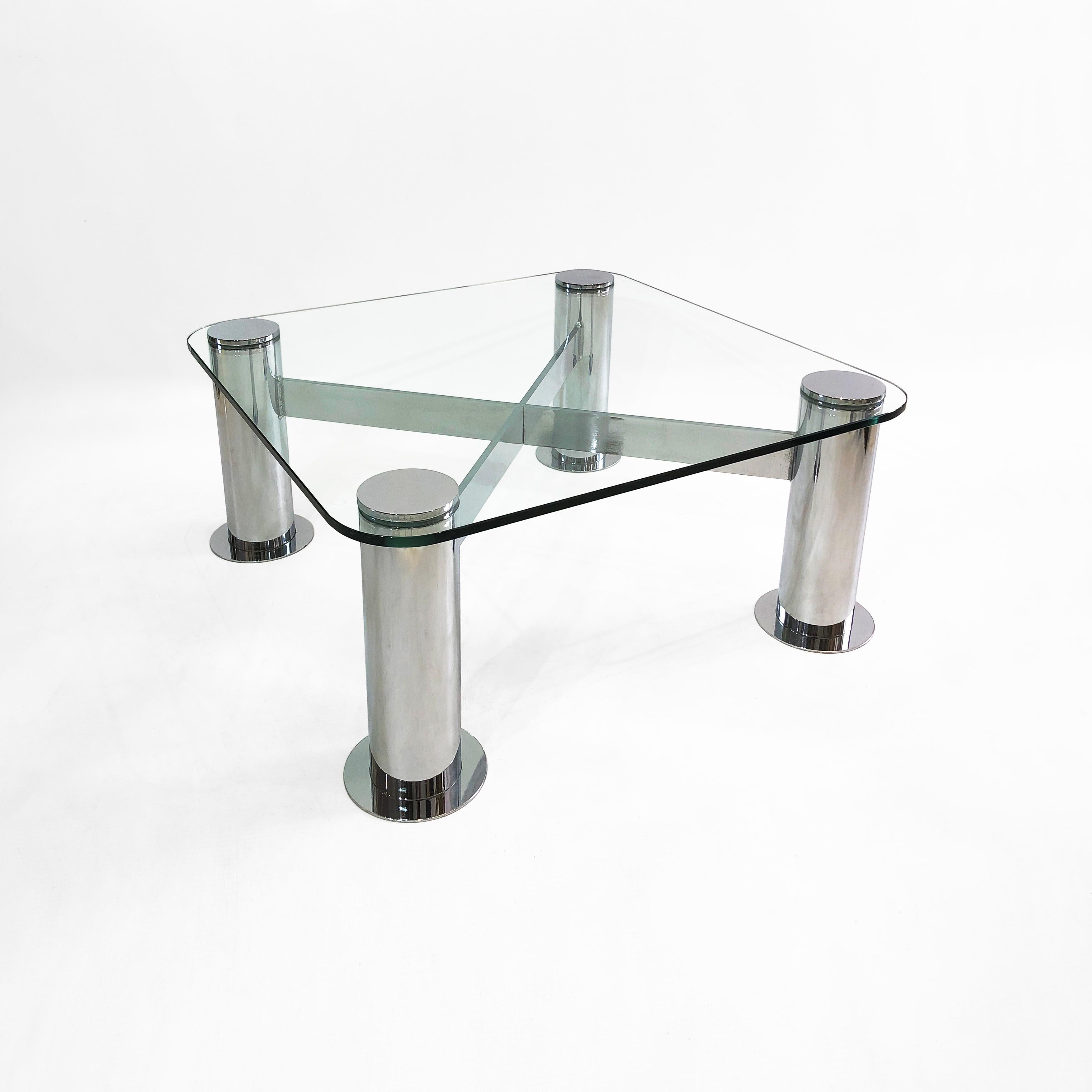 Post-Modern Pace Postmodern Chrome Glass Coffee Table 1970s Vintage Retro Leon Rosen Style For Sale