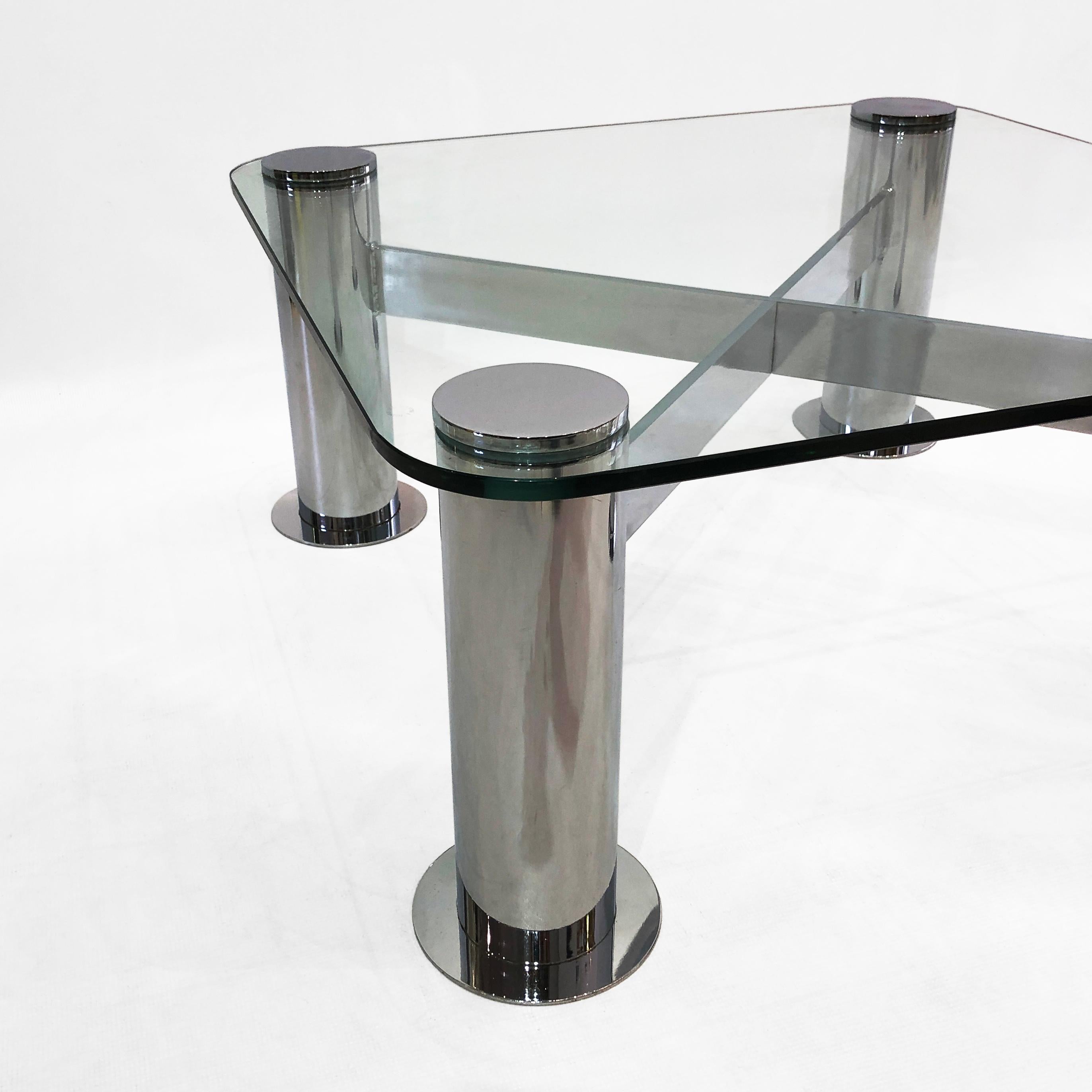 American Pace Postmodern Chrome Glass Coffee Table 1970s Vintage Retro Leon Rosen Style For Sale