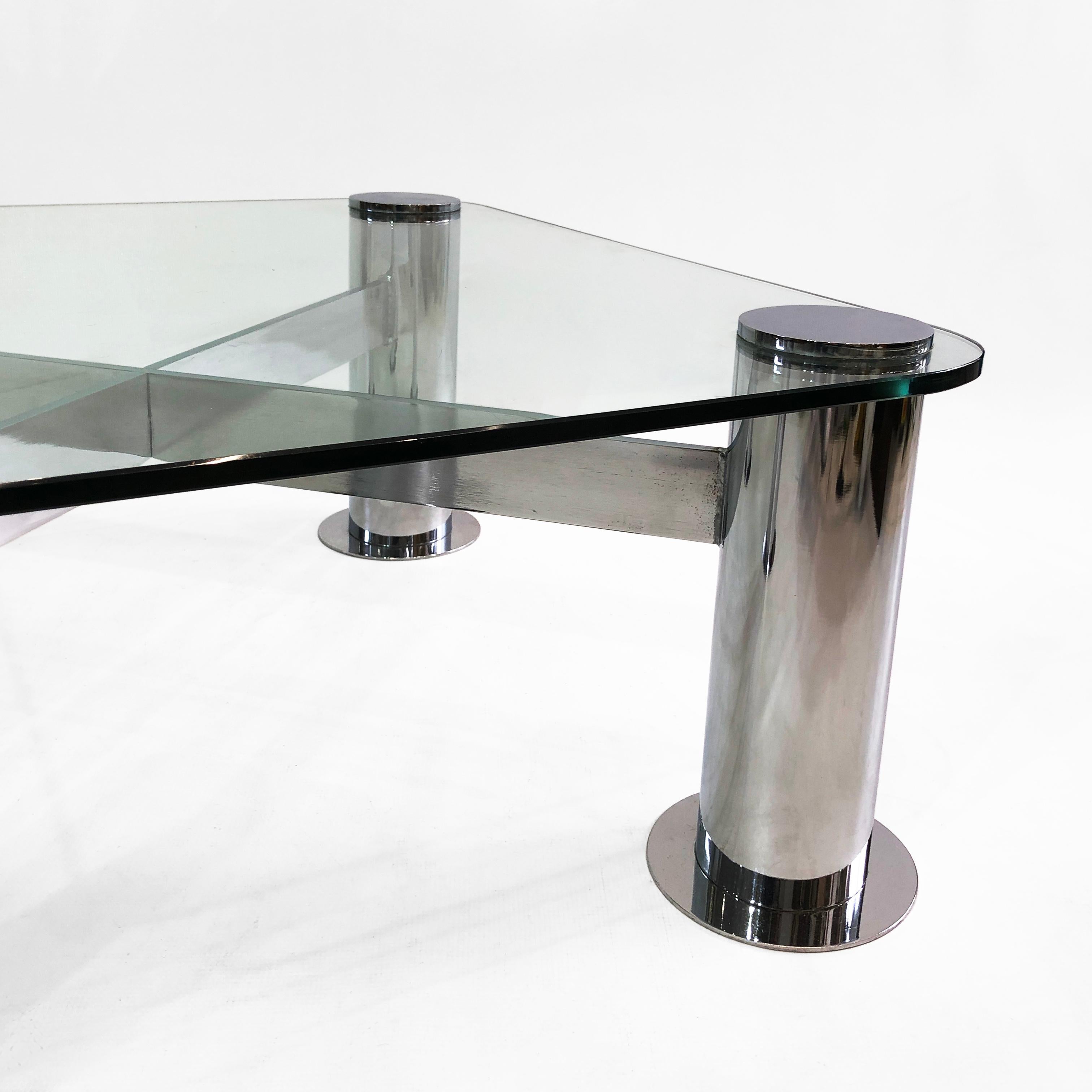 Steel Pace Postmodern Chrome Glass Coffee Table 1970s Vintage Retro Leon Rosen Style For Sale