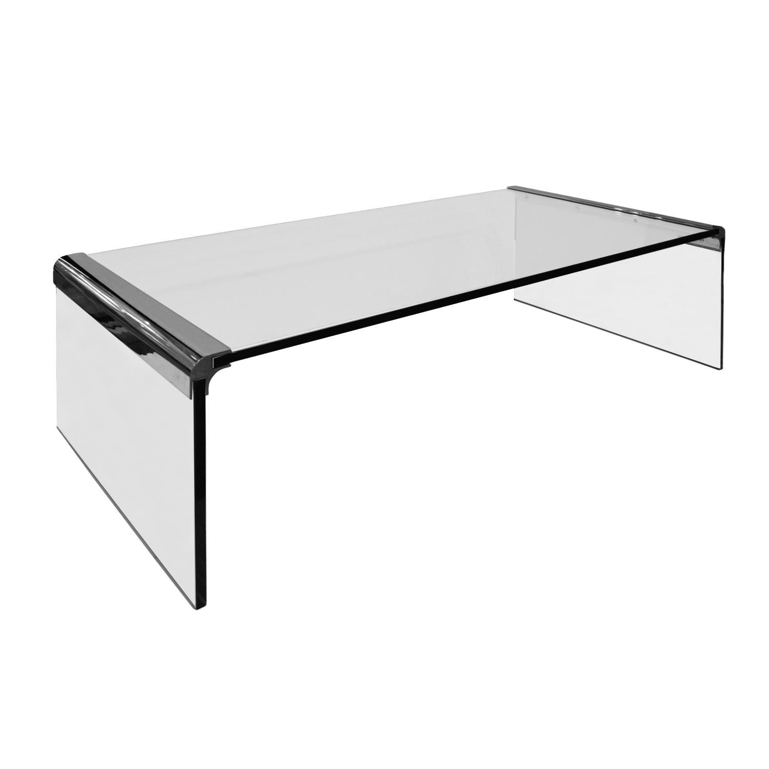 Mid-Century Modern Pace Sleek Glass and Chrome Waterfall Coffee Table 1970s For Sale