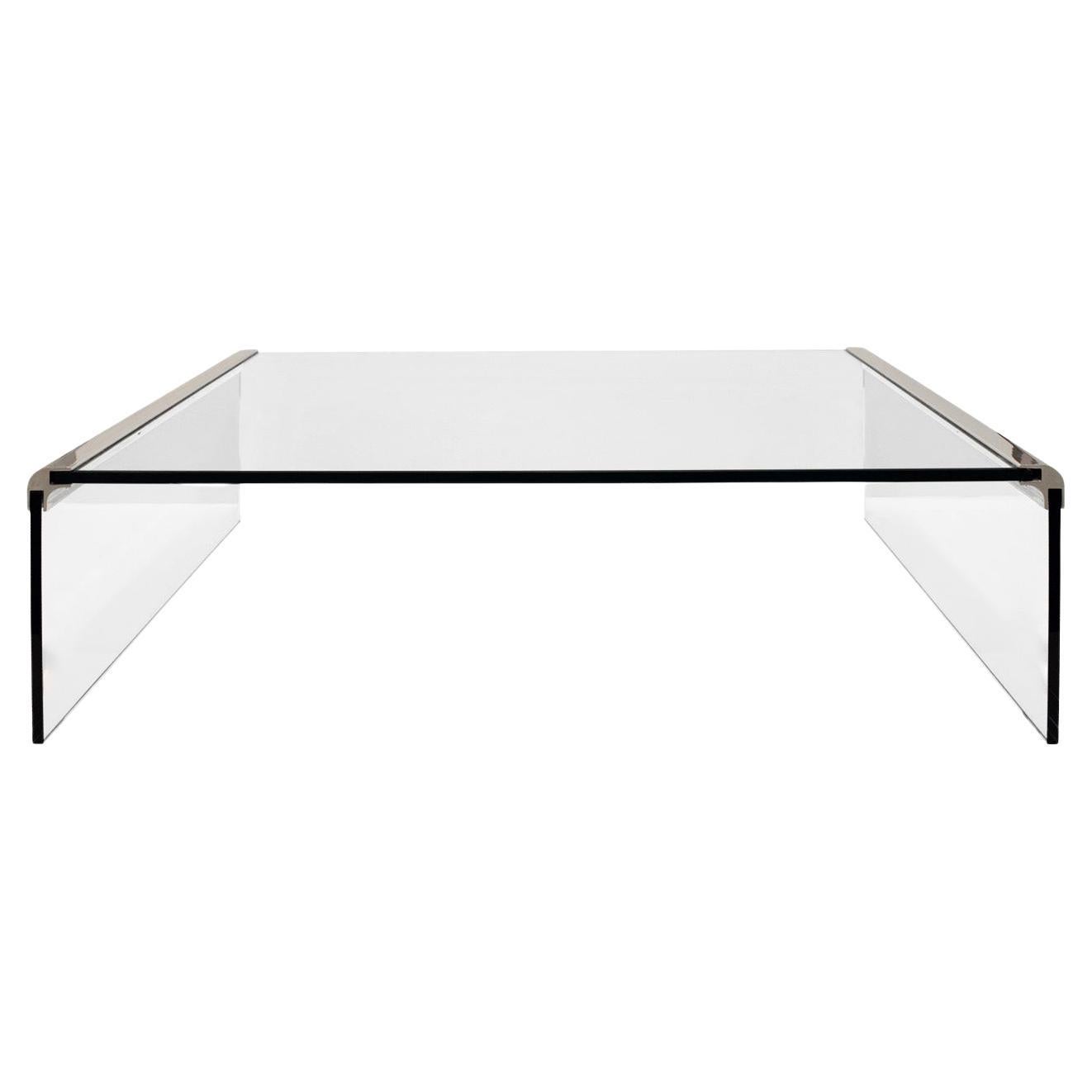 Pace Sleek Glass and Chrome Waterfall Coffee Table 1970s For Sale
