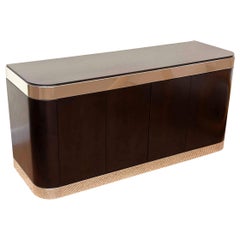 Pace Stainless Steel and Ebonized Wood Cabinet or Credenza Vintage