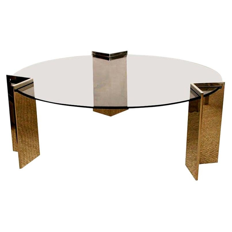 Pace Stainless Steel and Glass Round Cocktail Table
