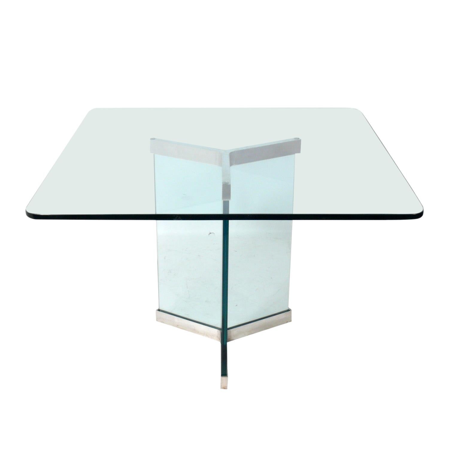 Pace Stainless Steel and Thick Glass Modern Dining Table