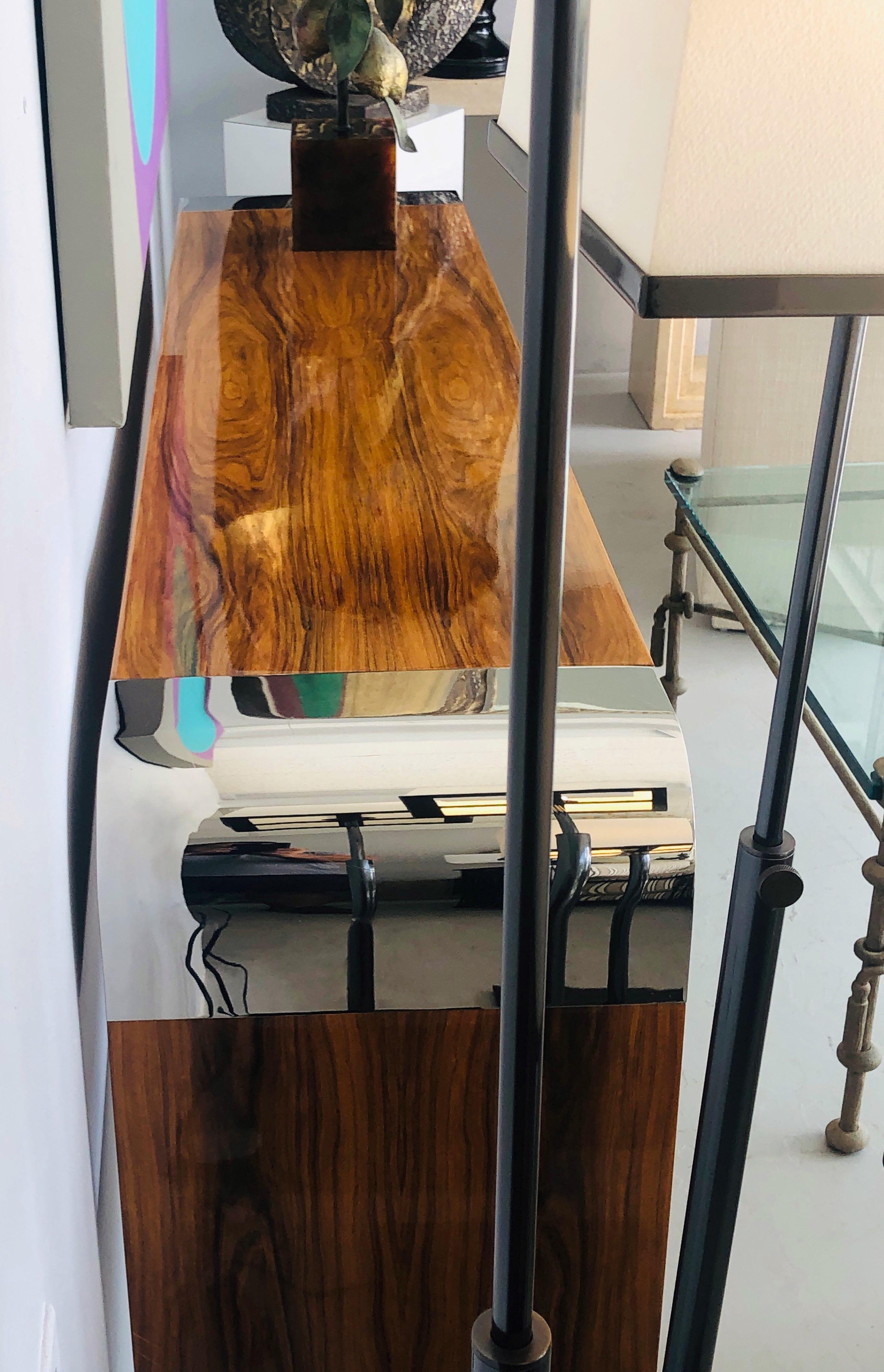 Pace Stainless Steel and Wood Console Table, 1970s In Good Condition In Miami, FL