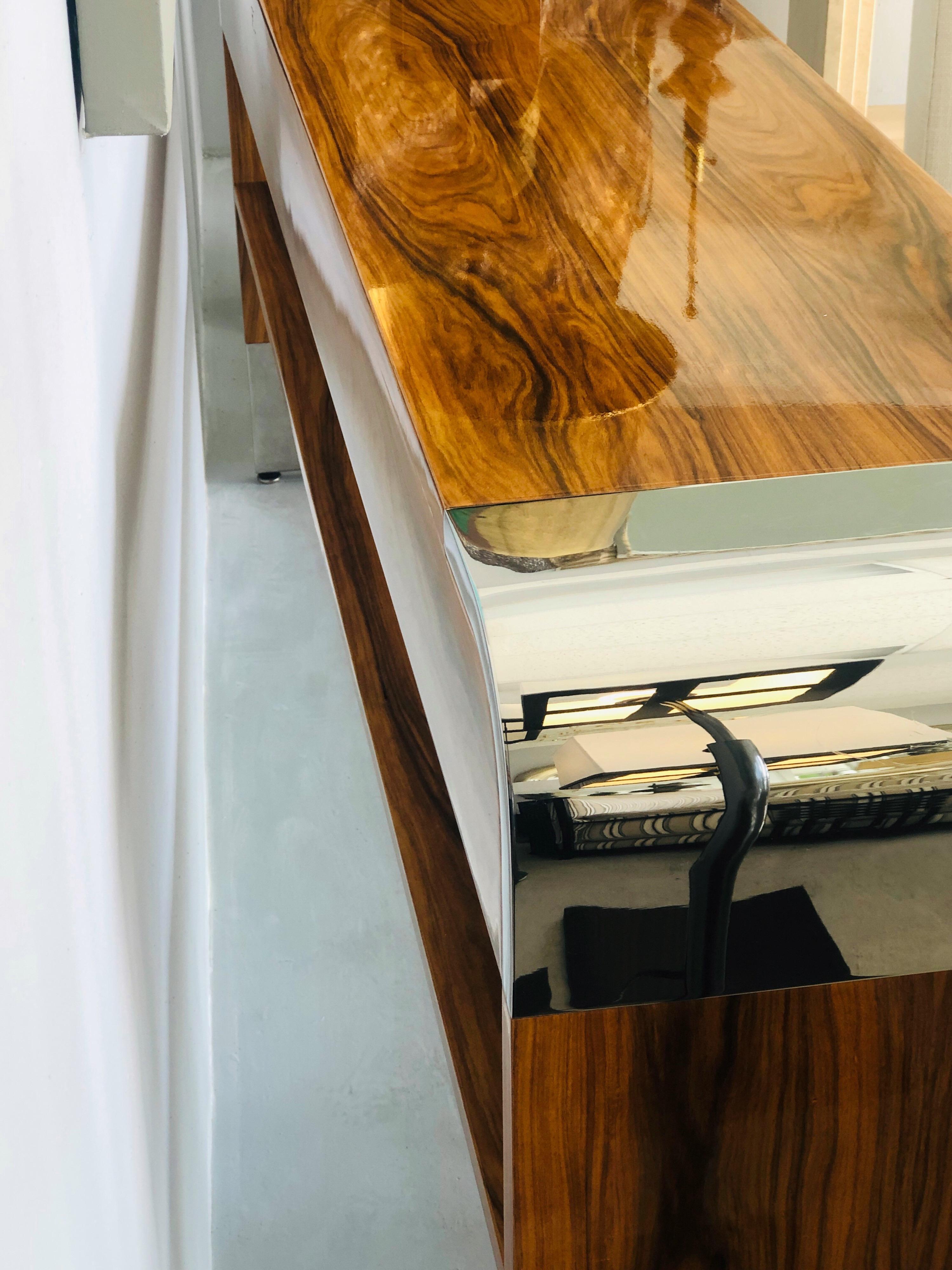 Pace Stainless Steel and Wood Console Table, 1970s 1