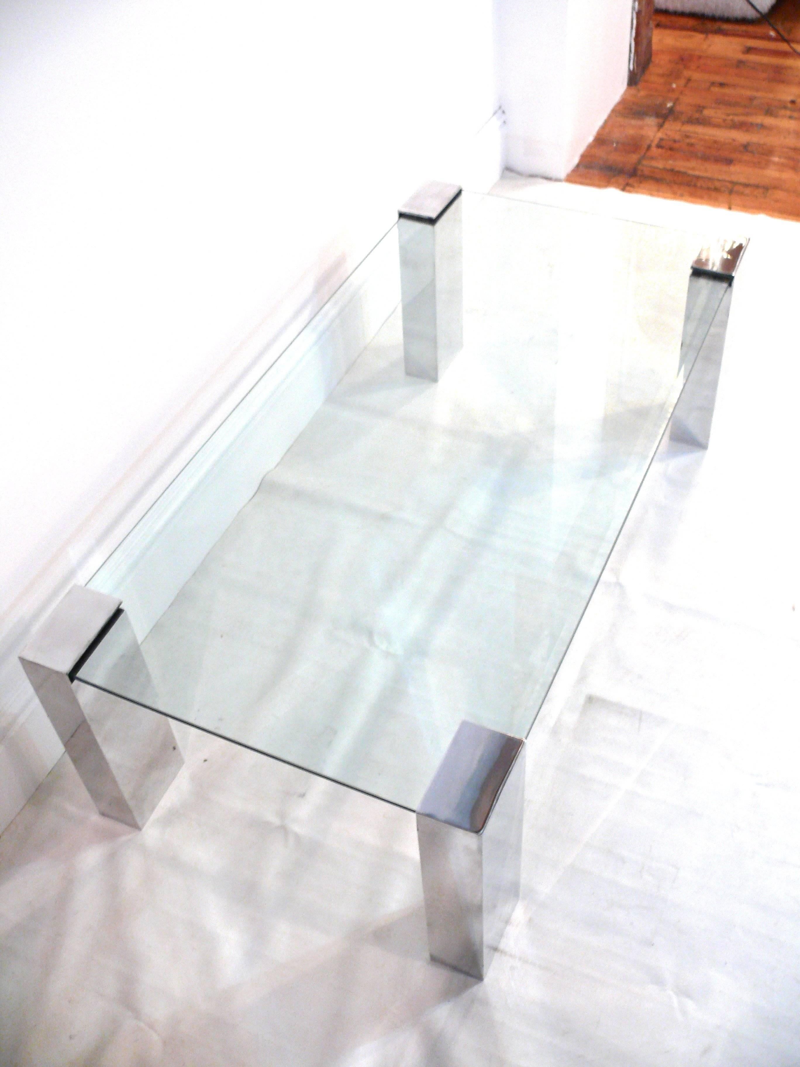 Late 20th Century Pace Style Polished Aluminum Coffee Table For Sale