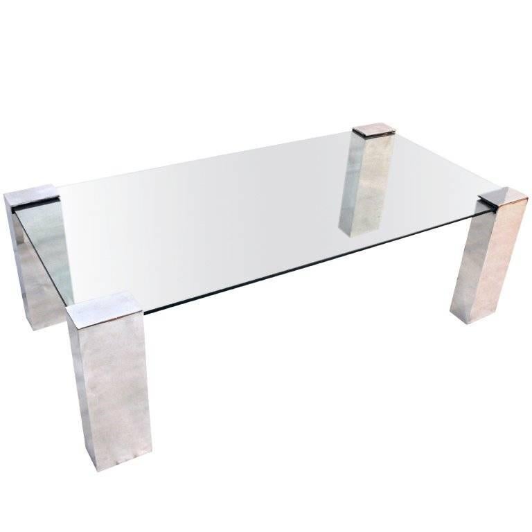 Pace Style Polished Aluminum Coffee Table For Sale 2