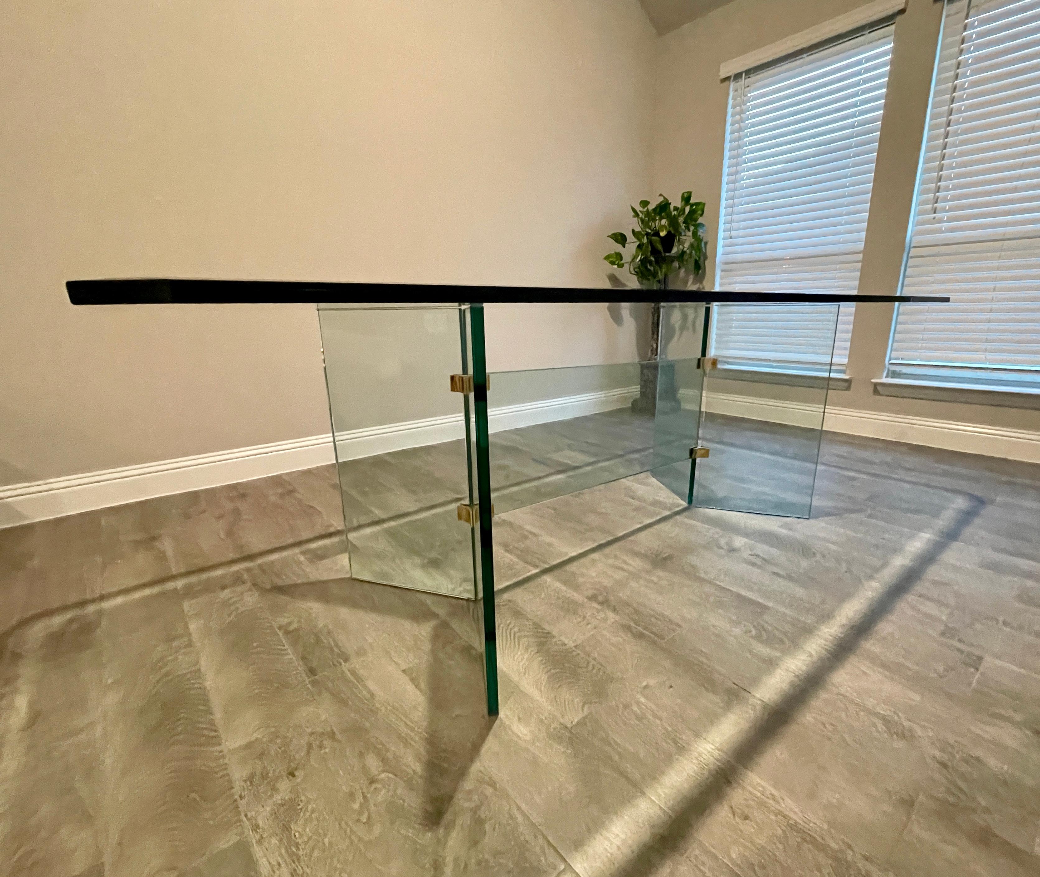 Pace Style Glass & Brass Dining Table In Good Condition For Sale In Denton, TX