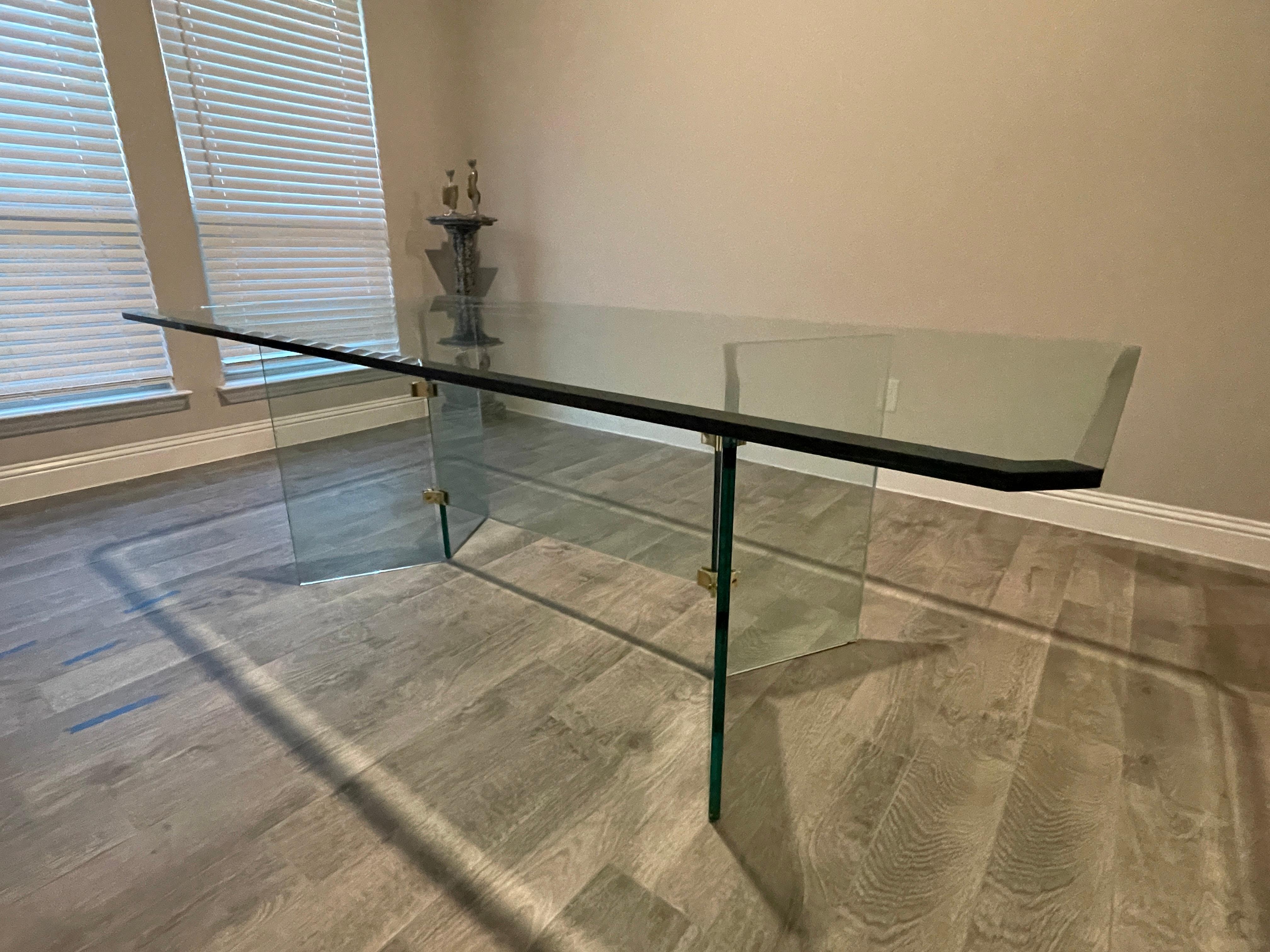 Pace Style Glass & Brass Dining Table For Sale 3