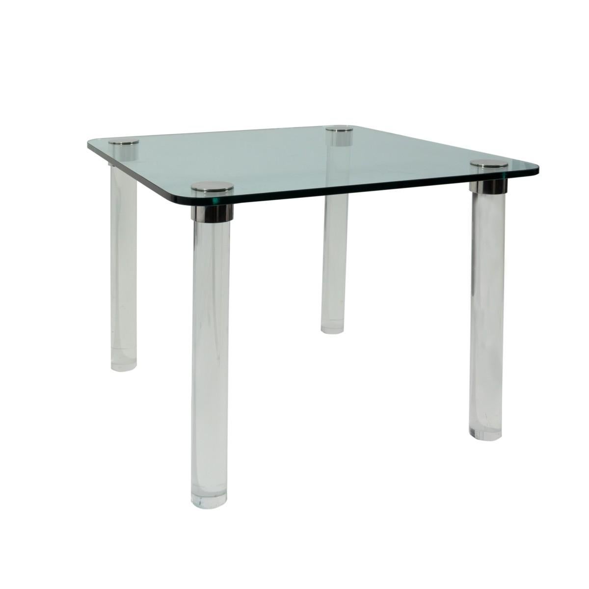 Minimalist Pace Style Glass Lucite and Chrome Dining or Card Table