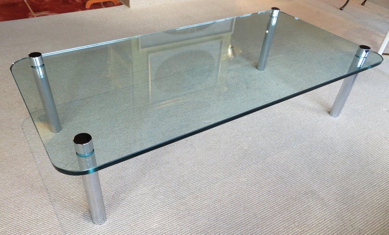 American Pace Style Long Glass & Chrome Modern Coffee Cocktail Table 1970s