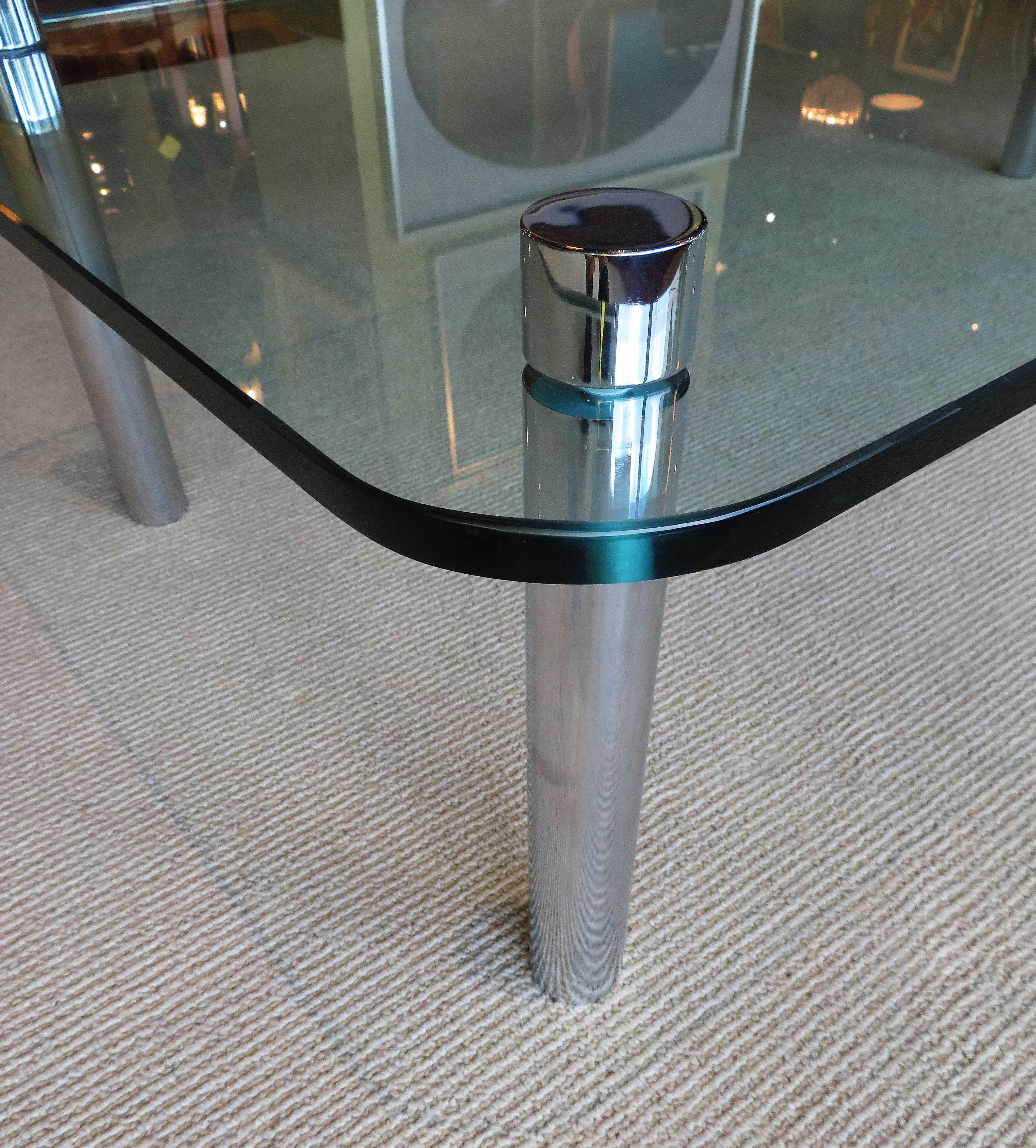 Pace Style Long Glass & Chrome Modern Coffee Cocktail Table 1970s In Good Condition In Miami, FL