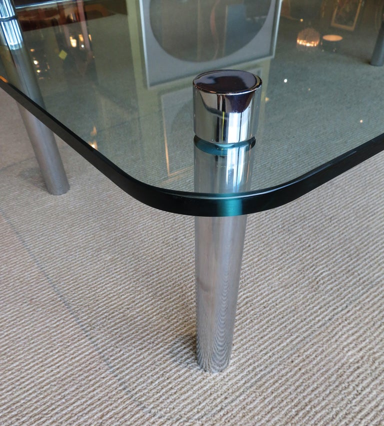 Pace Style Long Glass & Chrome Modern Coffee Cocktail Table 1970s In Good Condition In Miami, FL
