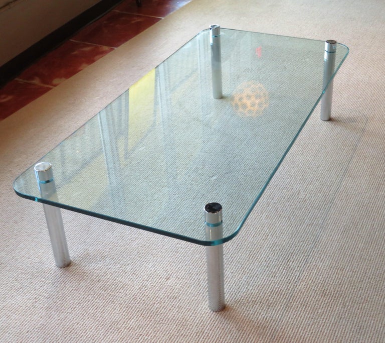 Pace Style Long Glass & Chrome Modern Coffee Cocktail Table 1970s 1