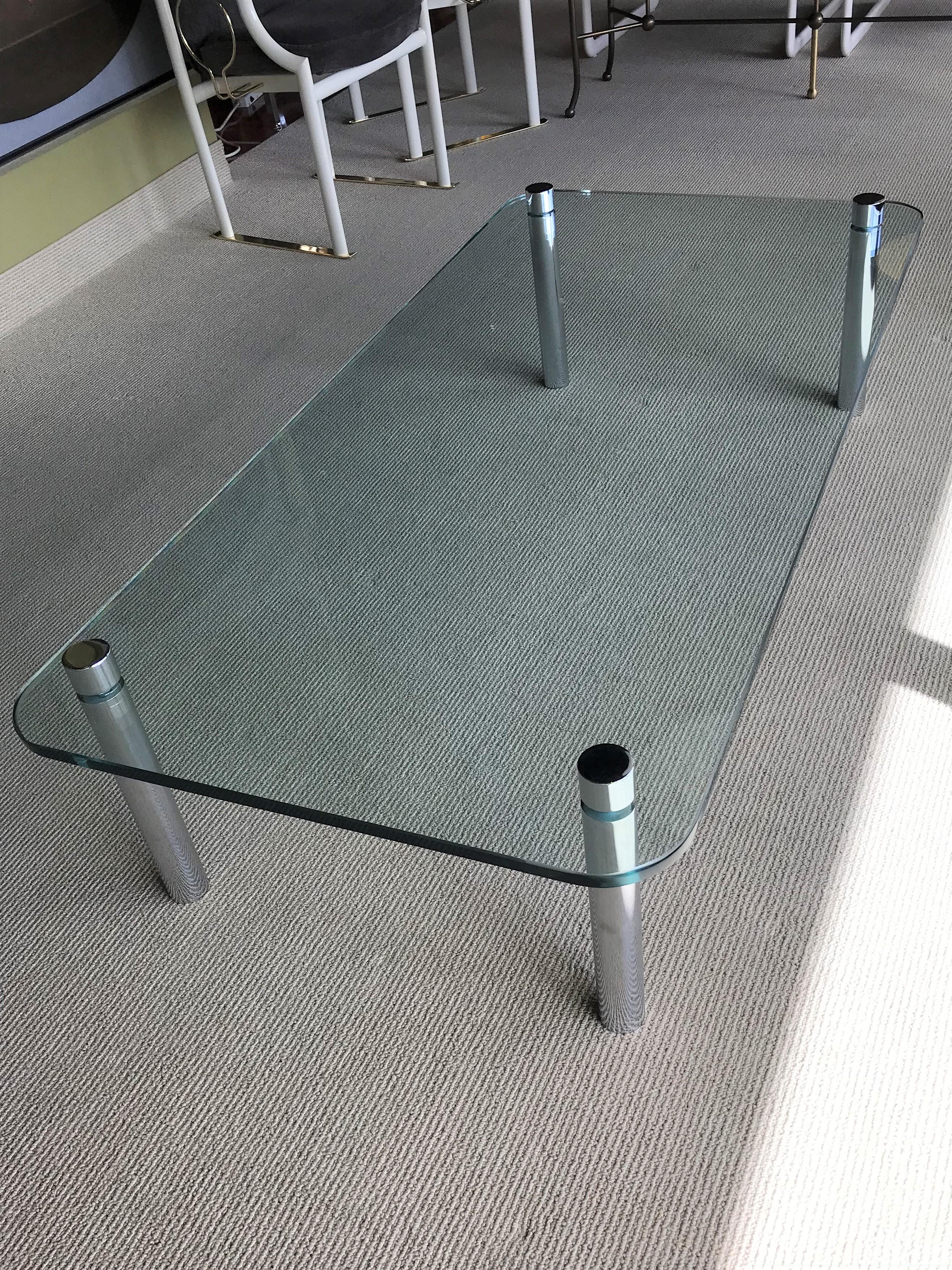 Pace Style Long Glass & Chrome Modern Coffee Cocktail Table 1970s 2