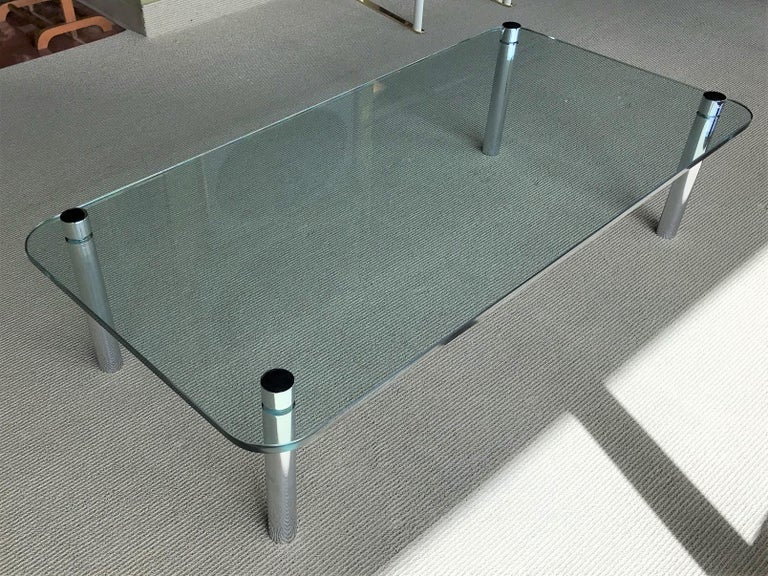 Pace Style Long Glass & Chrome Modern Coffee Cocktail Table 1970s 3