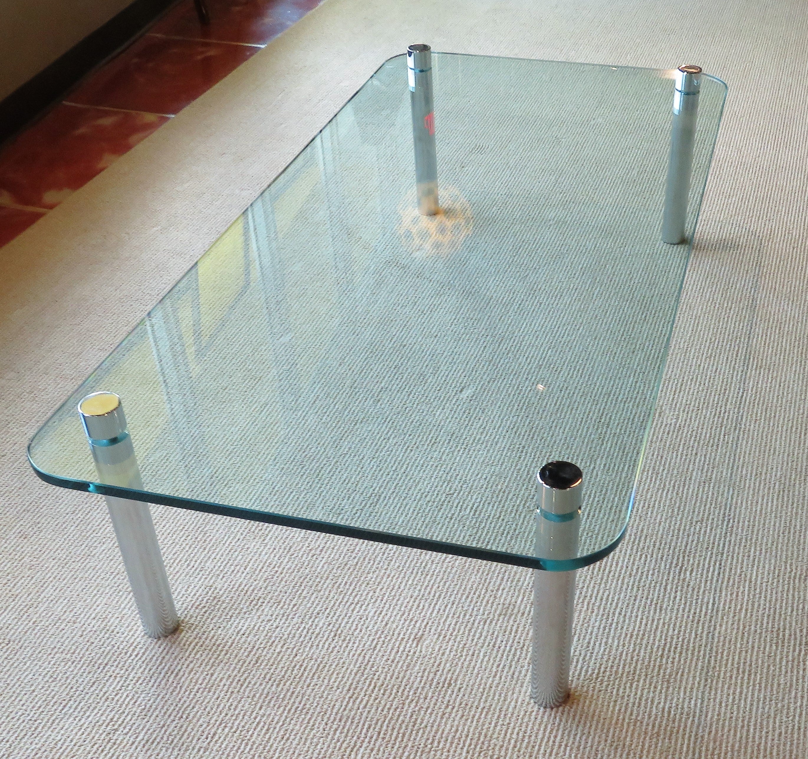 Pace Style Long Glass & Chrome Modern Coffee Cocktail Table 1970s